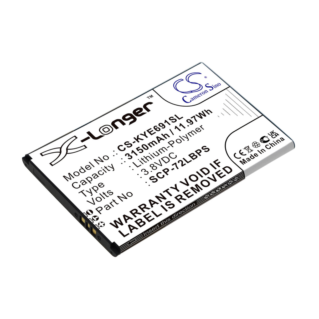 3.8V, Li-Polymer, 3150mAh, SmartPhone battery fits Kyocera, 5aaxbt122jaa, Duraforce Pro 2, E6910, 11.97Wh Mobile, SmartPhone Cameron Sino Technology Limited (Smartphone)