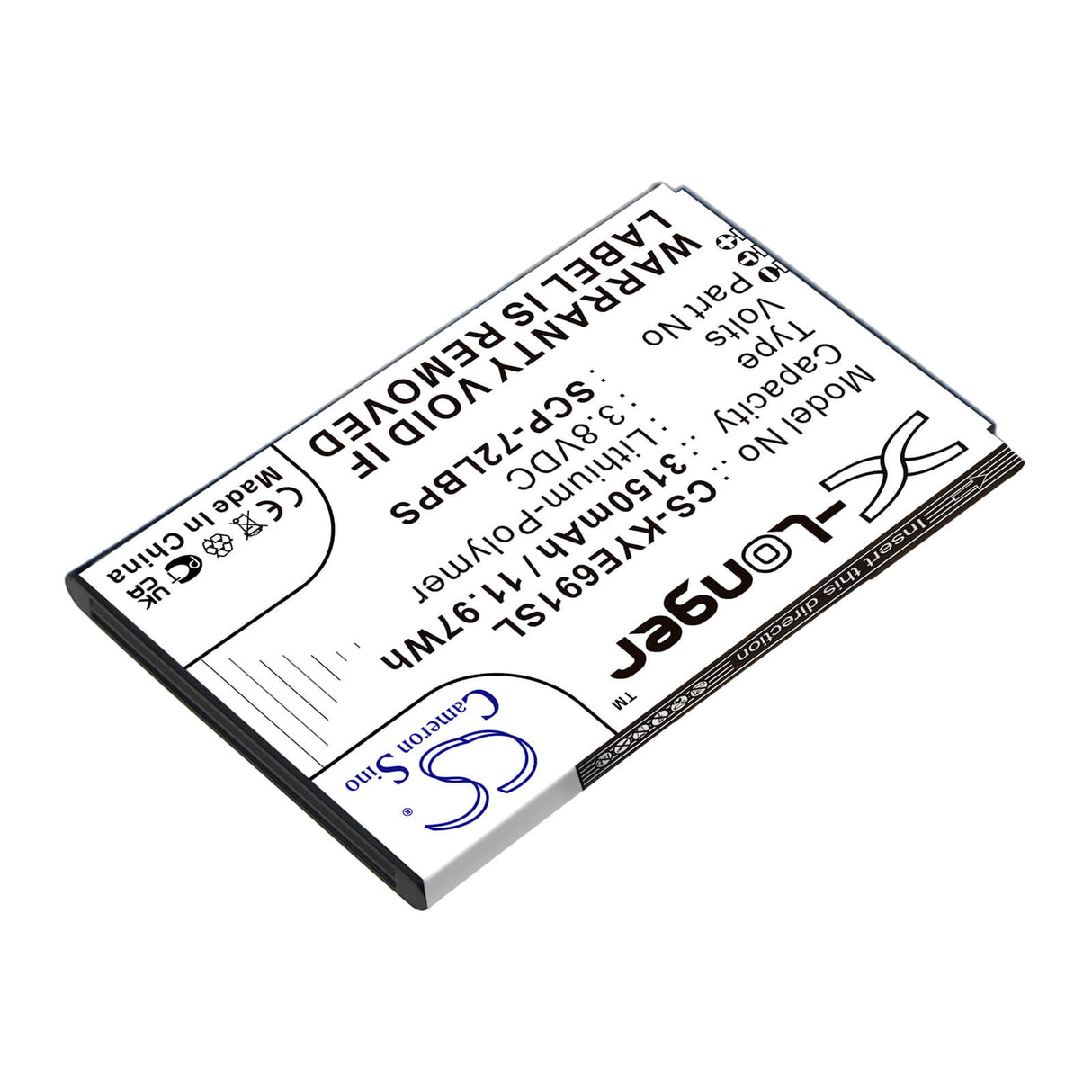 3.8V, Li-Polymer, 3150mAh, SmartPhone battery fits Kyocera, 5aaxbt122jaa, Duraforce Pro 2, E6910, 11.97Wh Mobile, SmartPhone Cameron Sino Technology Limited (Smartphone)