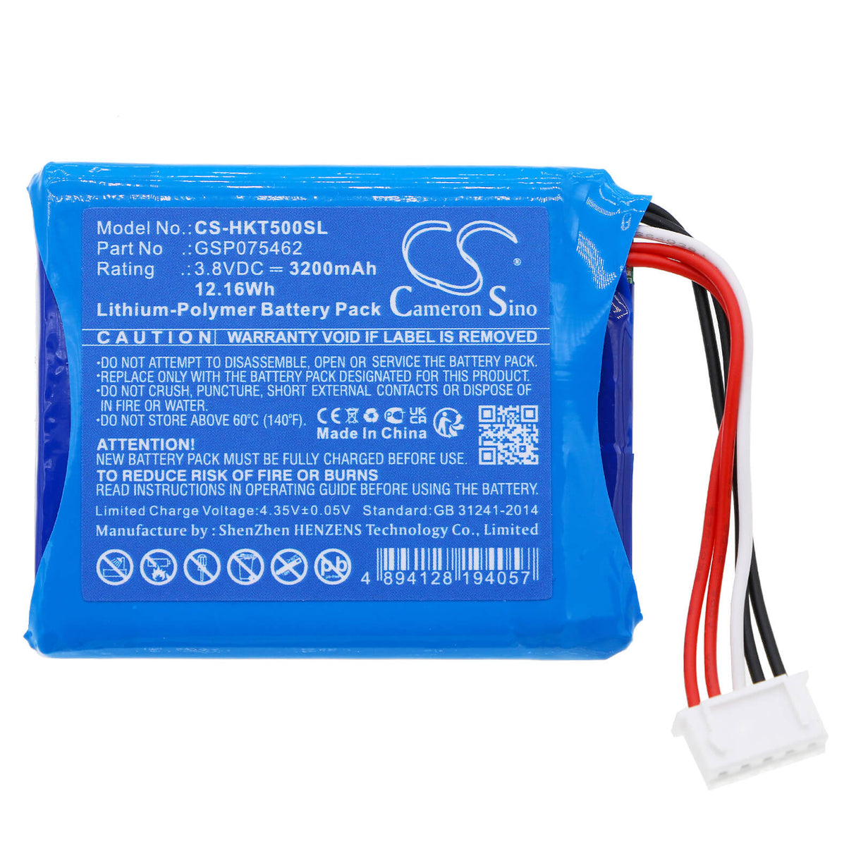 3.8V, Li-Polymer, 3200mAh, Batterie de haut-parleur compatible avec Harman/kardon, Htravblk-00050, Traveler, 12.16Wh Speaker Cameron Sino Technology Limited