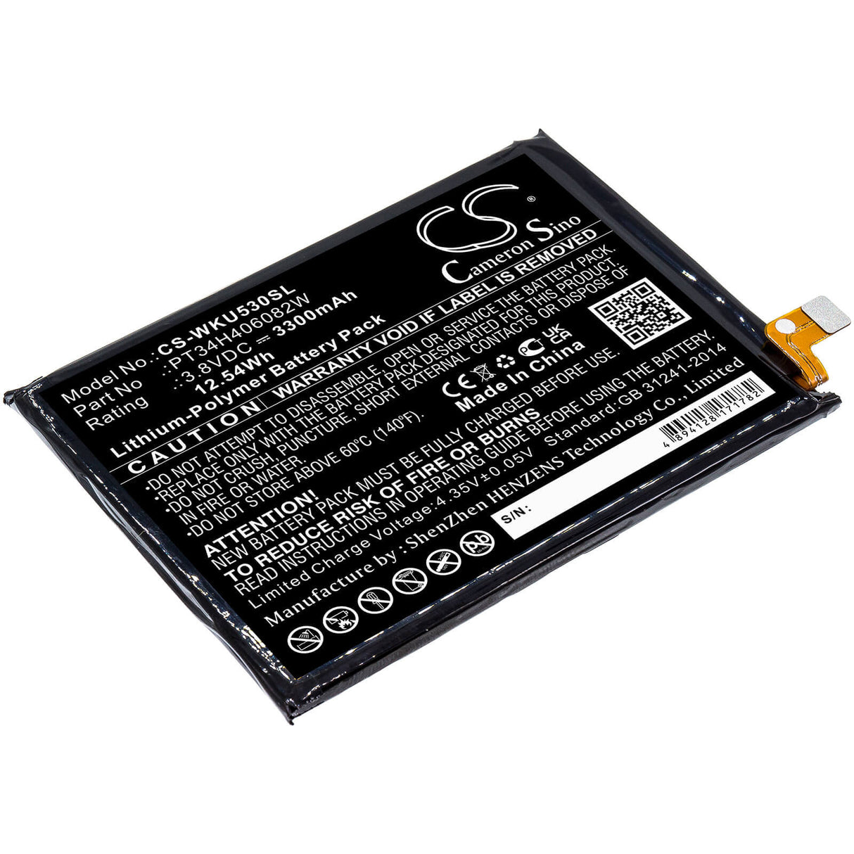 3.8V, Li-Polymer, 3300mAh, SmartPhone battery fits Wiko, Pt34h406082w, Ride 3, 12.54Wh Mobile, SmartPhone Cameron Sino Technology Limited (Smartphone)