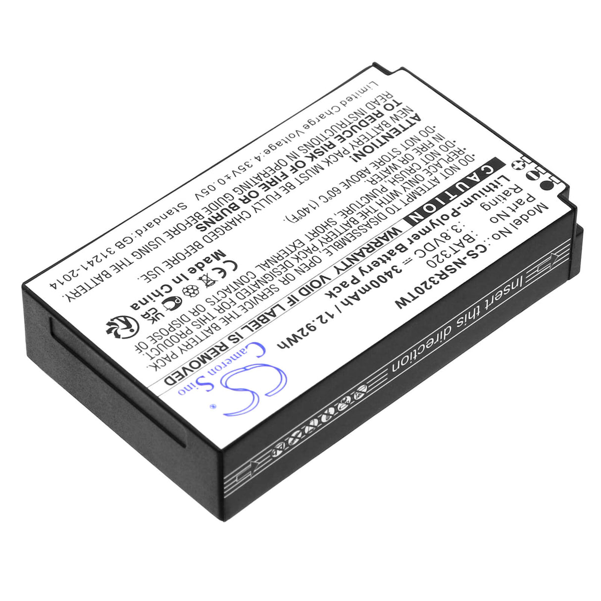 3.8V, Li-Polymer, 3400mAh, Two-Way Radio battery fits Inrico, B-87c, T-298s, T320, 12.92Wh Two-Way Radio Cameron Sino Technology Limited