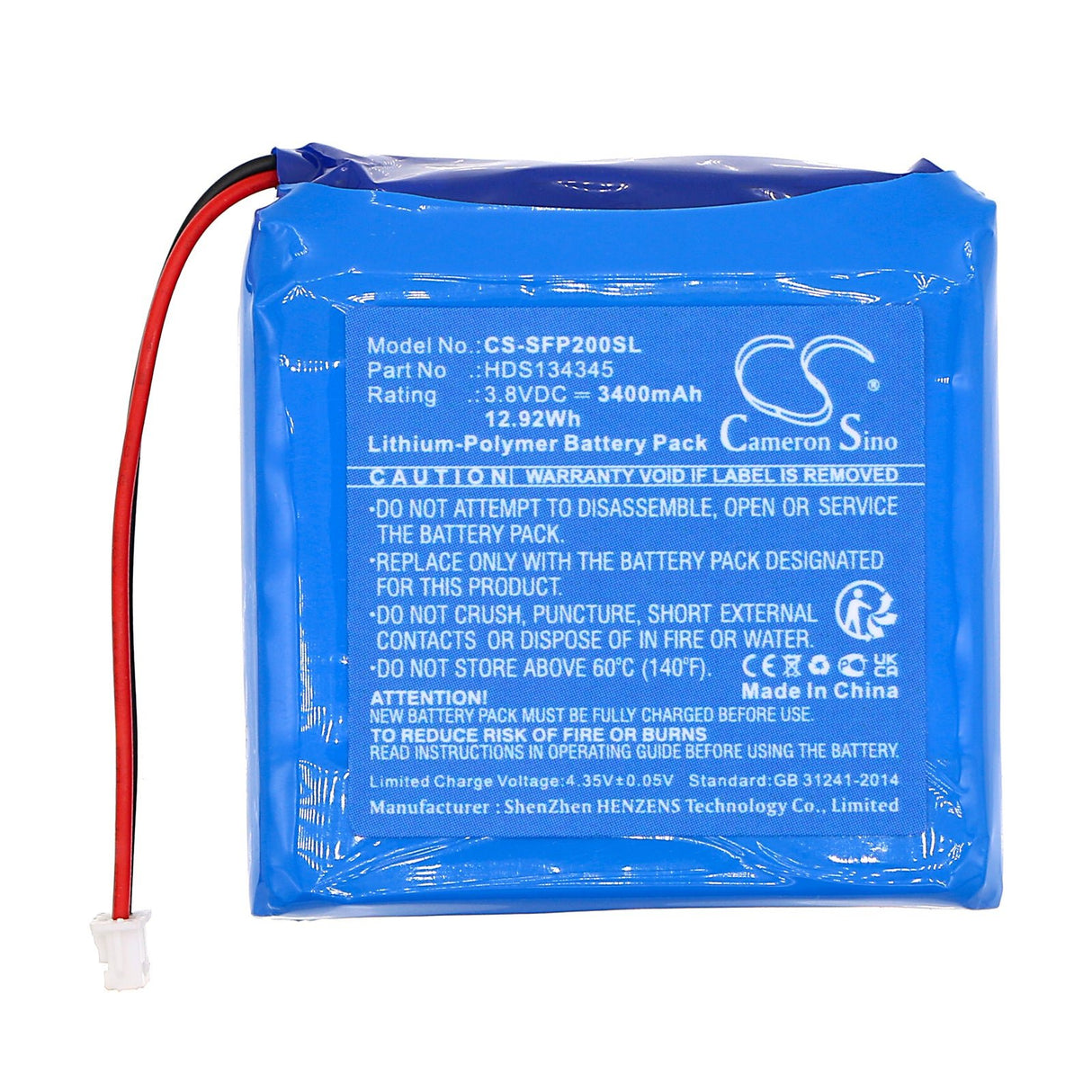 3.8V, Li-Polymer, 3400mAh, Body Camera Battery fits Safie, Pocket 2, 12.92Wh Body Camera Cameron Sino Technology Limited