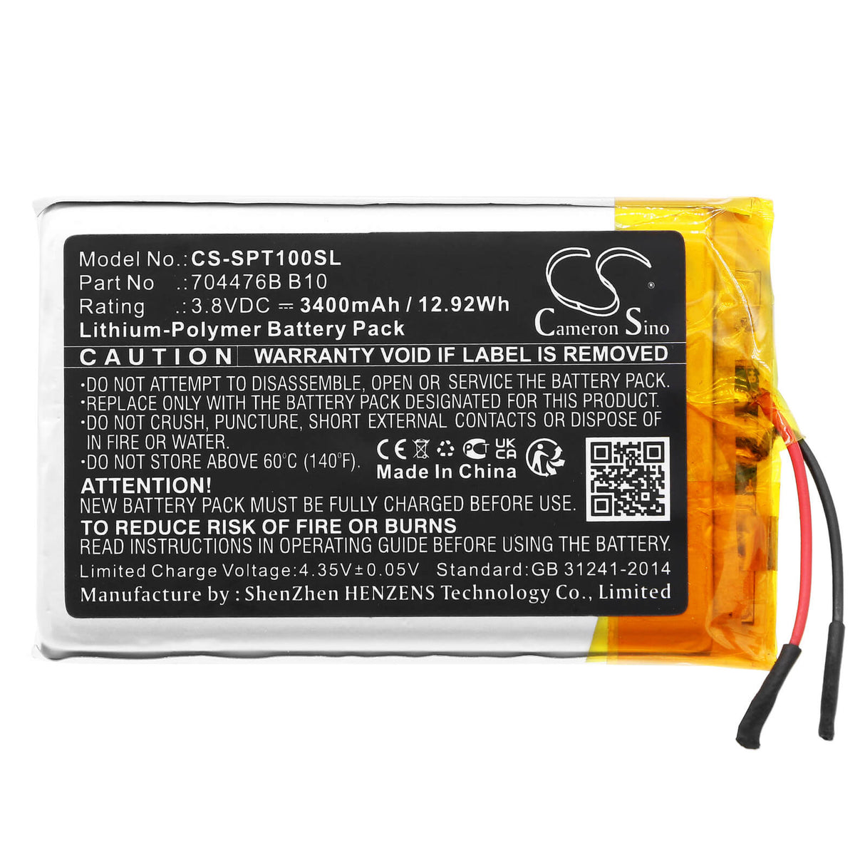 3,8V, Li-Polymer, 3400mAh, batterie GPS compatible avec Spot, 704476b B10, Spot X, Spotxb, 12,92Wh GPS, Navigator Cameron Sino Technology Limited