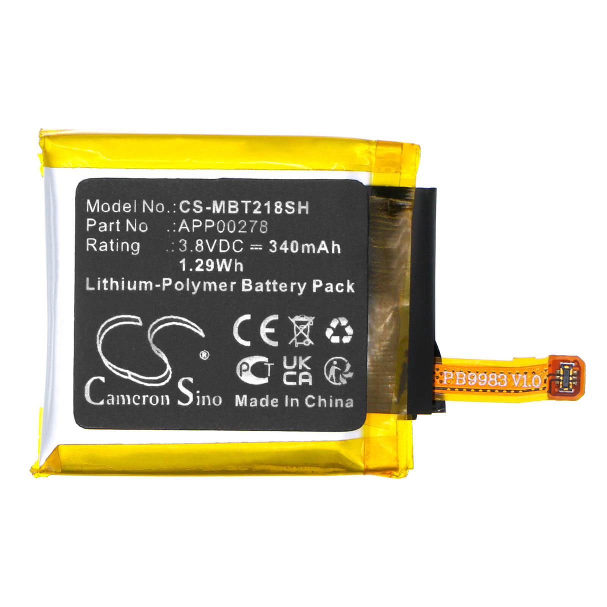 3.8v, Li-polymer, 340mah, Smartwatch Battery Fits Montblanc Summit S2t18, 1.29wh Smartwatch Cameron Sino Technology Limited