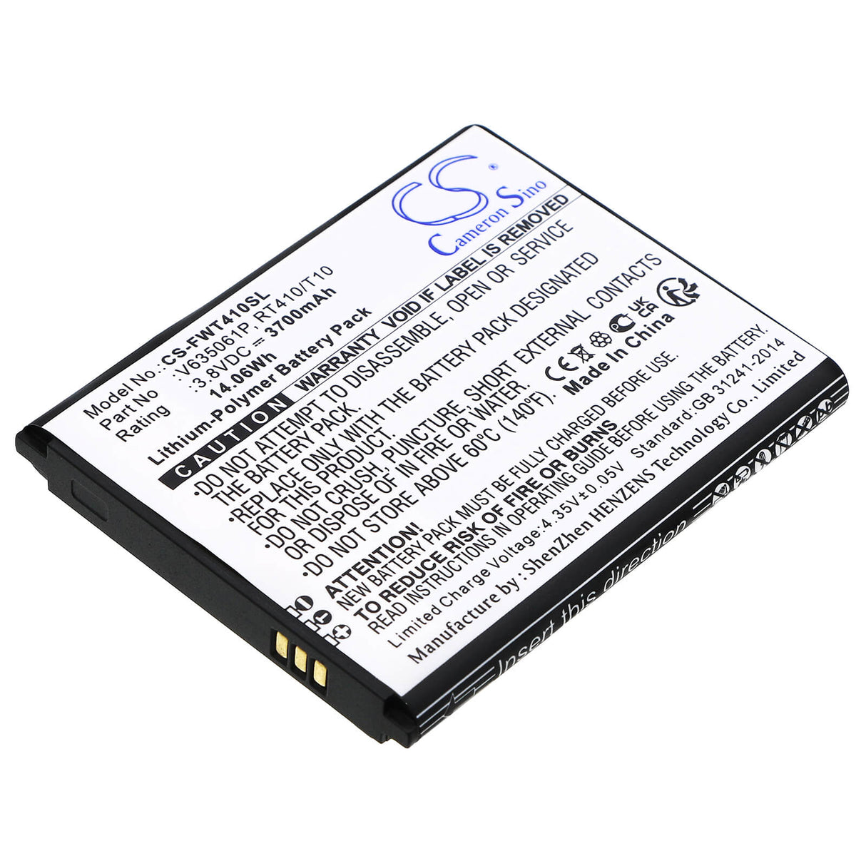 3.8V, Li-Polymer, 3700mAh, Hotspot battery fits Franklin Wireless, Rt410/t10, Rt410, T10, 14.06Wh Hotspot Cameron Sino Technology Limited