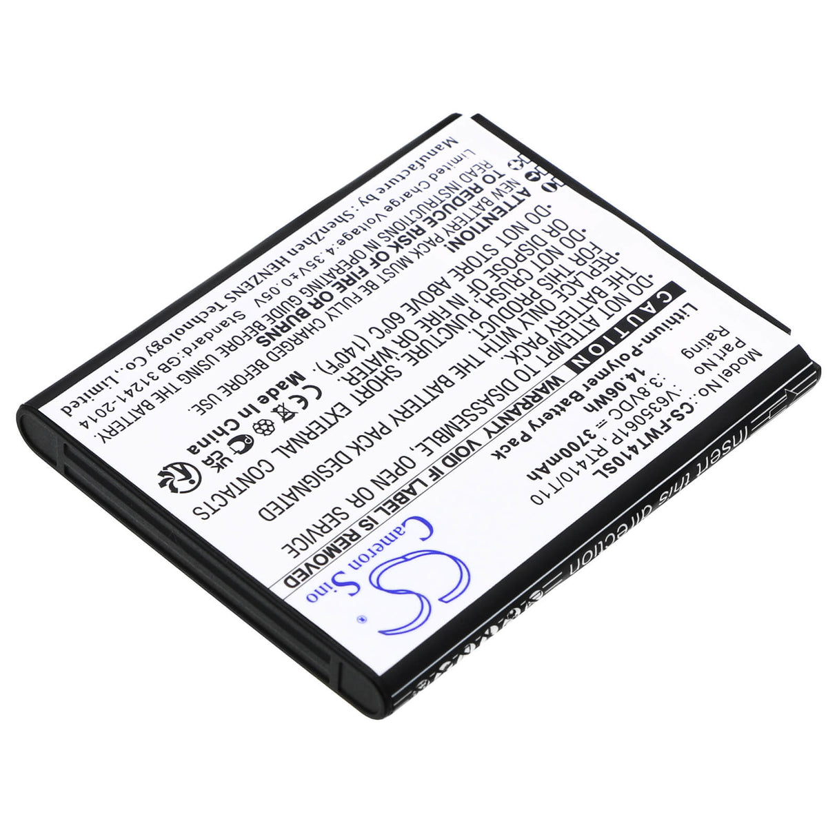 3.8V, Li-Polymer, 3700mAh, Hotspot battery fits Franklin Wireless, Rt410/t10, Rt410, T10, 14.06Wh Hotspot Cameron Sino Technology Limited