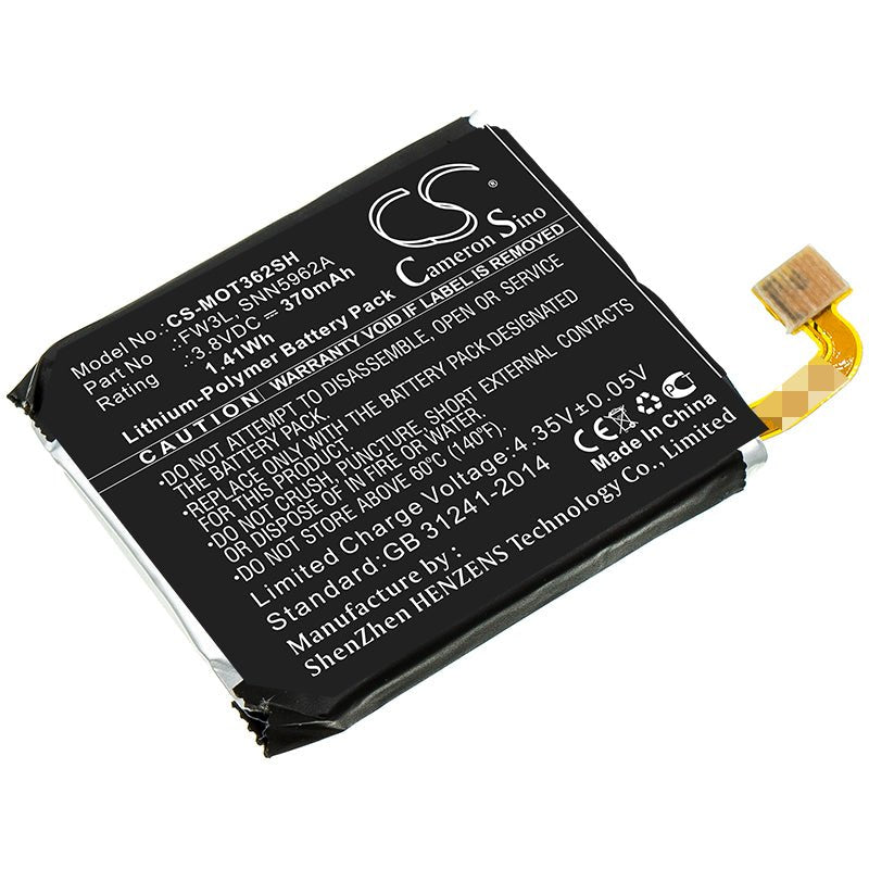 3.8V, Li-Polymer, 370mAh Smartwatch Battery fits Motorola, Moto 360 2nd 2015, 1.41Wh Smartwatch Cameron Sino Technology Limited