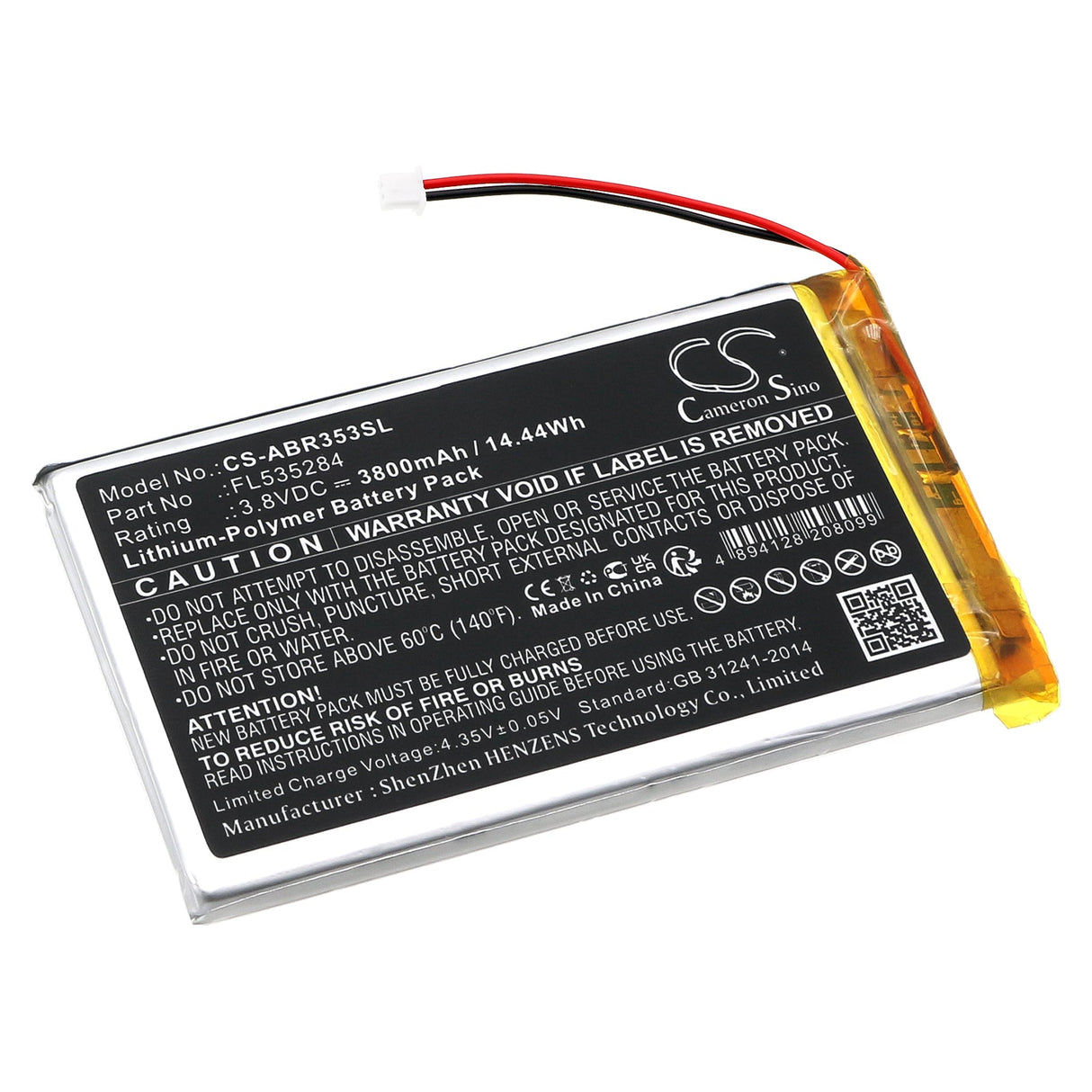 3,8V, Li-Polymère, 3800mAh, Batterie de console de jeu compatible avec Anbernic, Fl535284, Rg353p Retro, 14,44Wh Console de jeu Cameron Sino Technology Limited