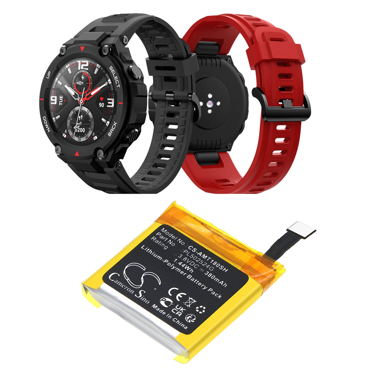 3.8V, Li-Polymer, 380mAh, Smartwatch battery fits Amazfit, A1801, A1807 Nexus, 1.44Wh Smartwatch Cameron Sino Technology Limited