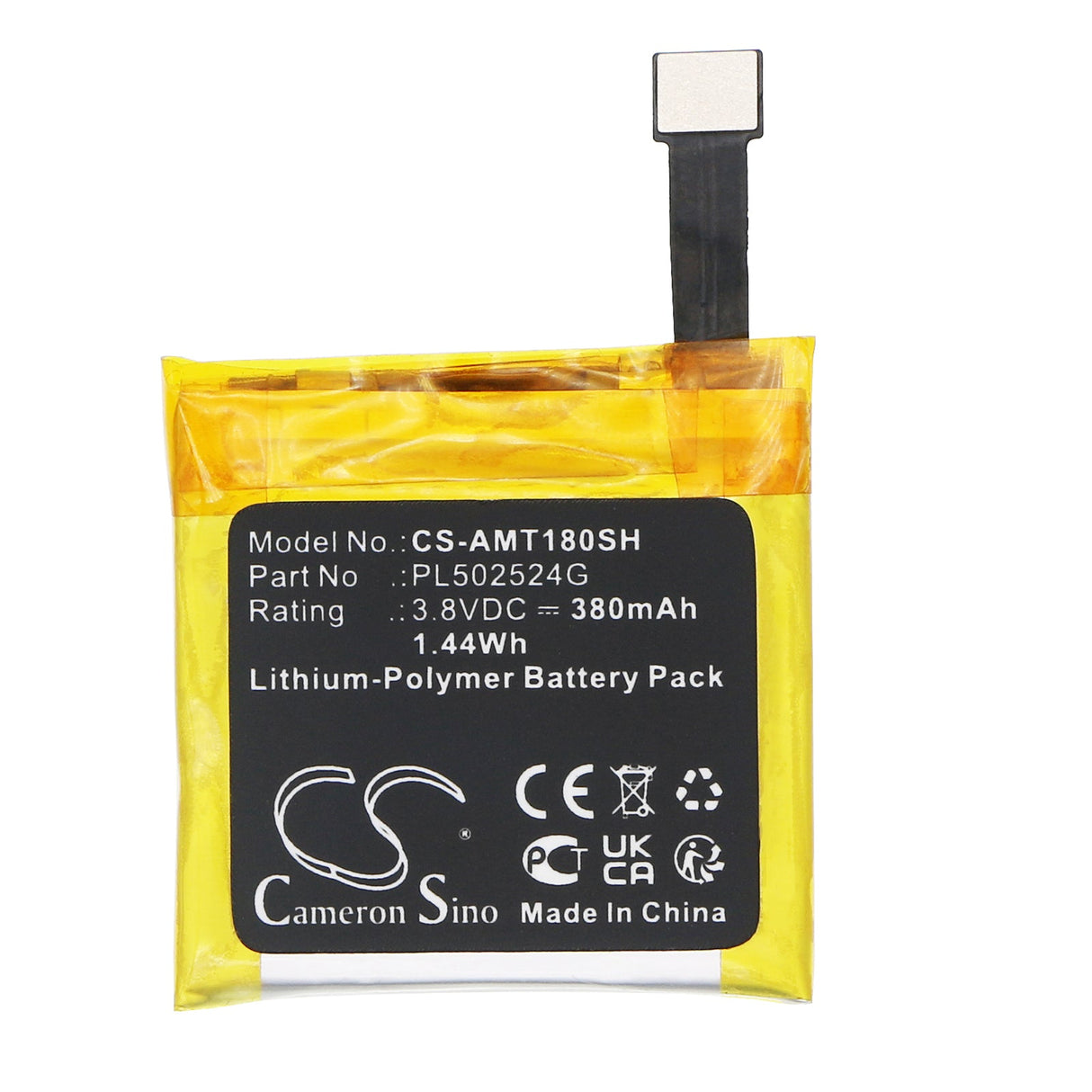 3.8V, Li-Polymer, 380mAh, Smartwatch battery fits Amazfit, A1801, A1807 Nexus, 1.44Wh Smartwatch Cameron Sino Technology Limited