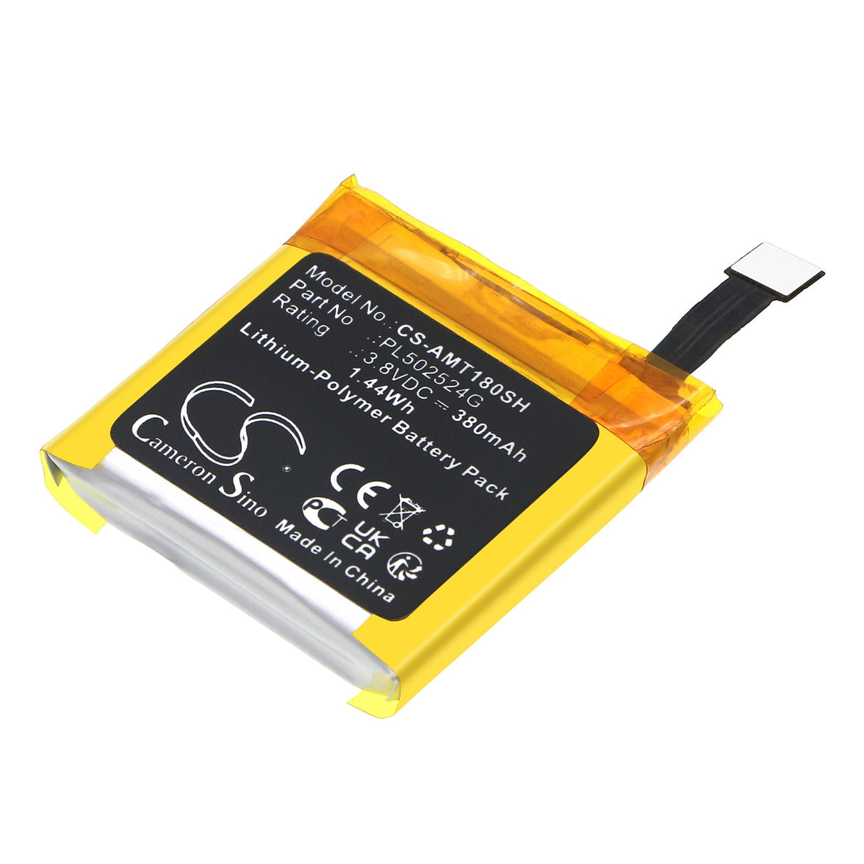 3.8V, Li-Polymer, 380mAh, Smartwatch battery fits Amazfit, A1801, A1807 Nexus, 1.44Wh Smartwatch Cameron Sino Technology Limited