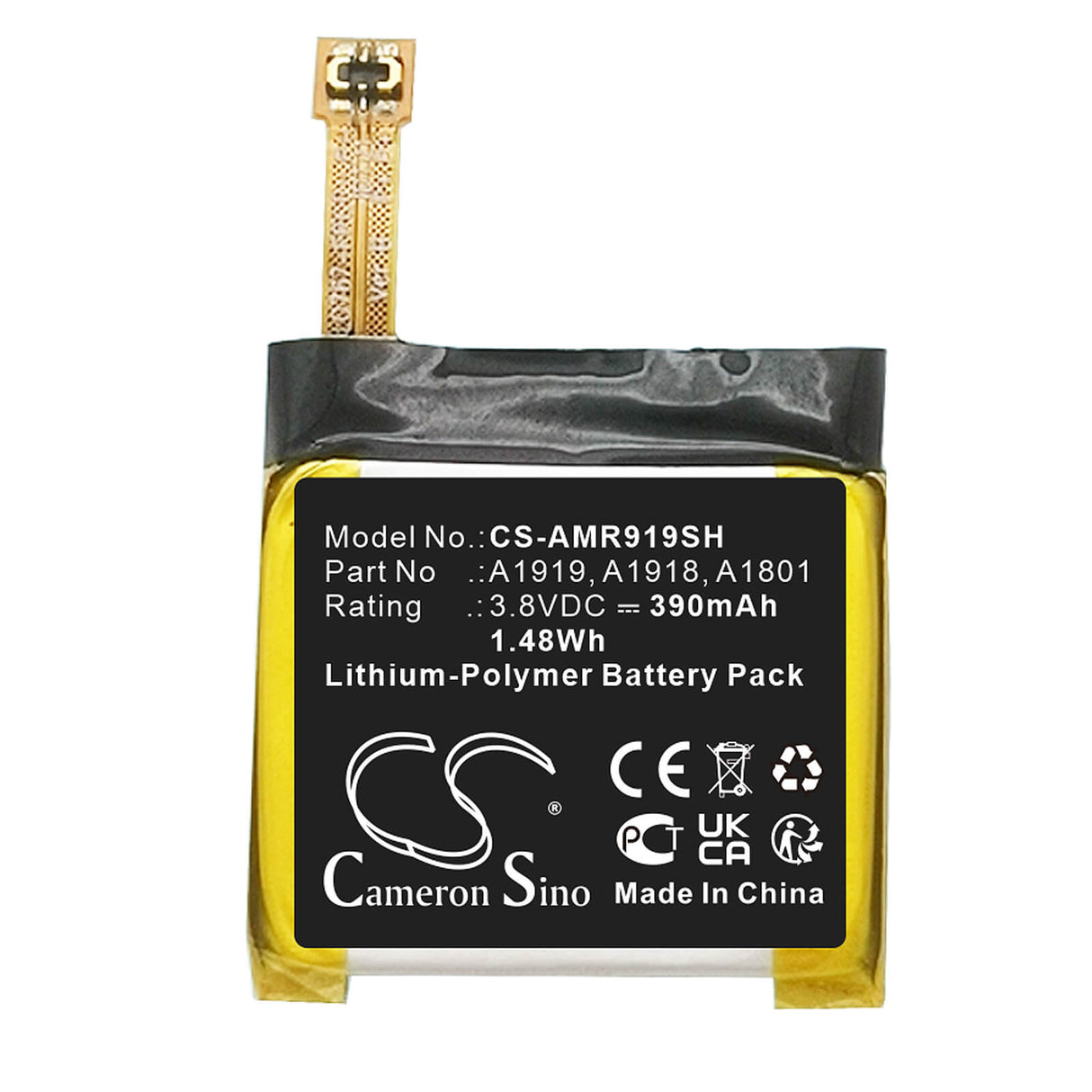3.8V, Li-Polymer, 390mAh, Smartwatch battery fits Amazfit, A1801, T-rex, T-rex Pro, 1.48Wh Smartwatch Cameron Sino Technology Limited
