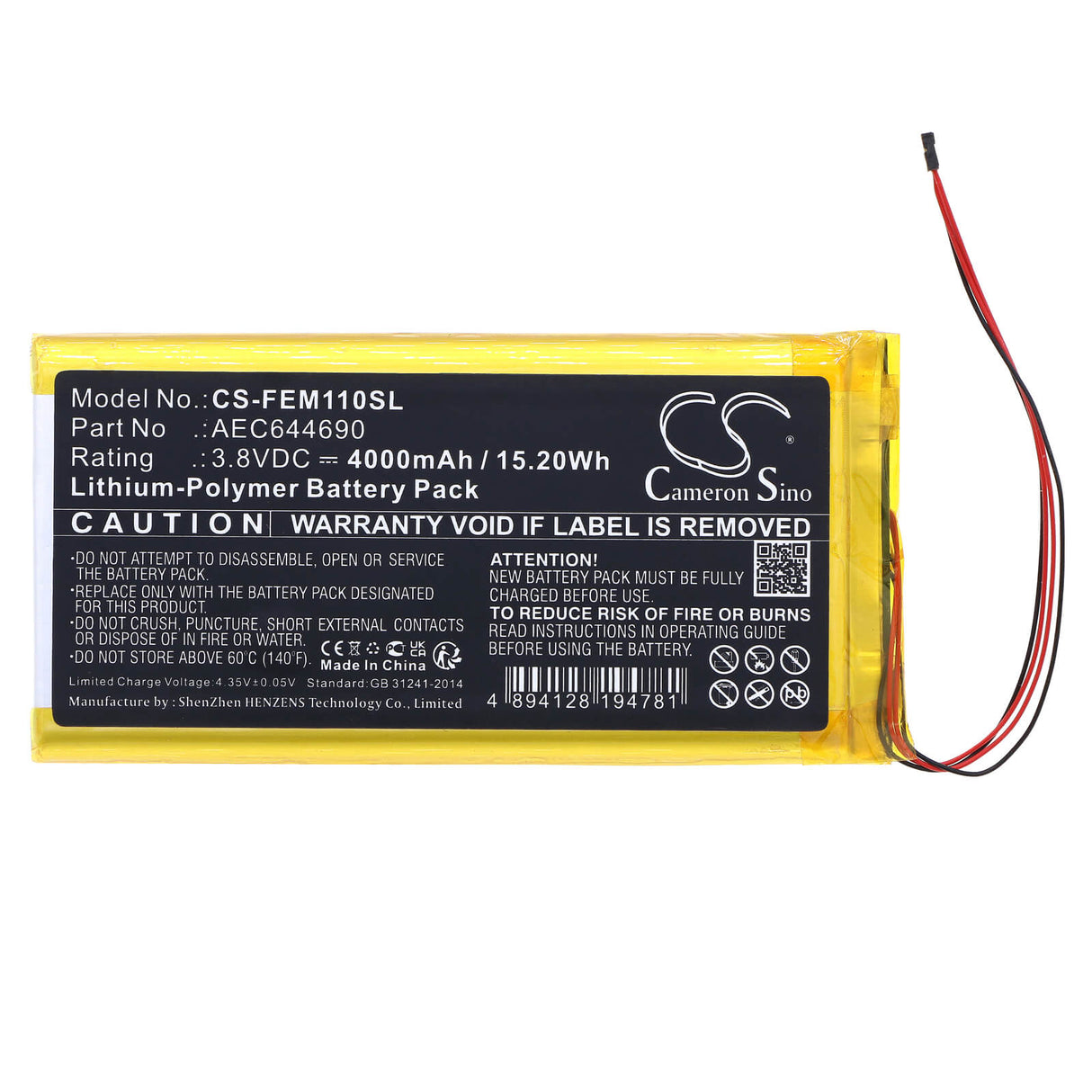 3,8v, Li-polymère, 4000mah, Batterie amplificateur compatible avec Fiio, M11, 15,20wh Amplificateur Cameron Sino Technology Limited