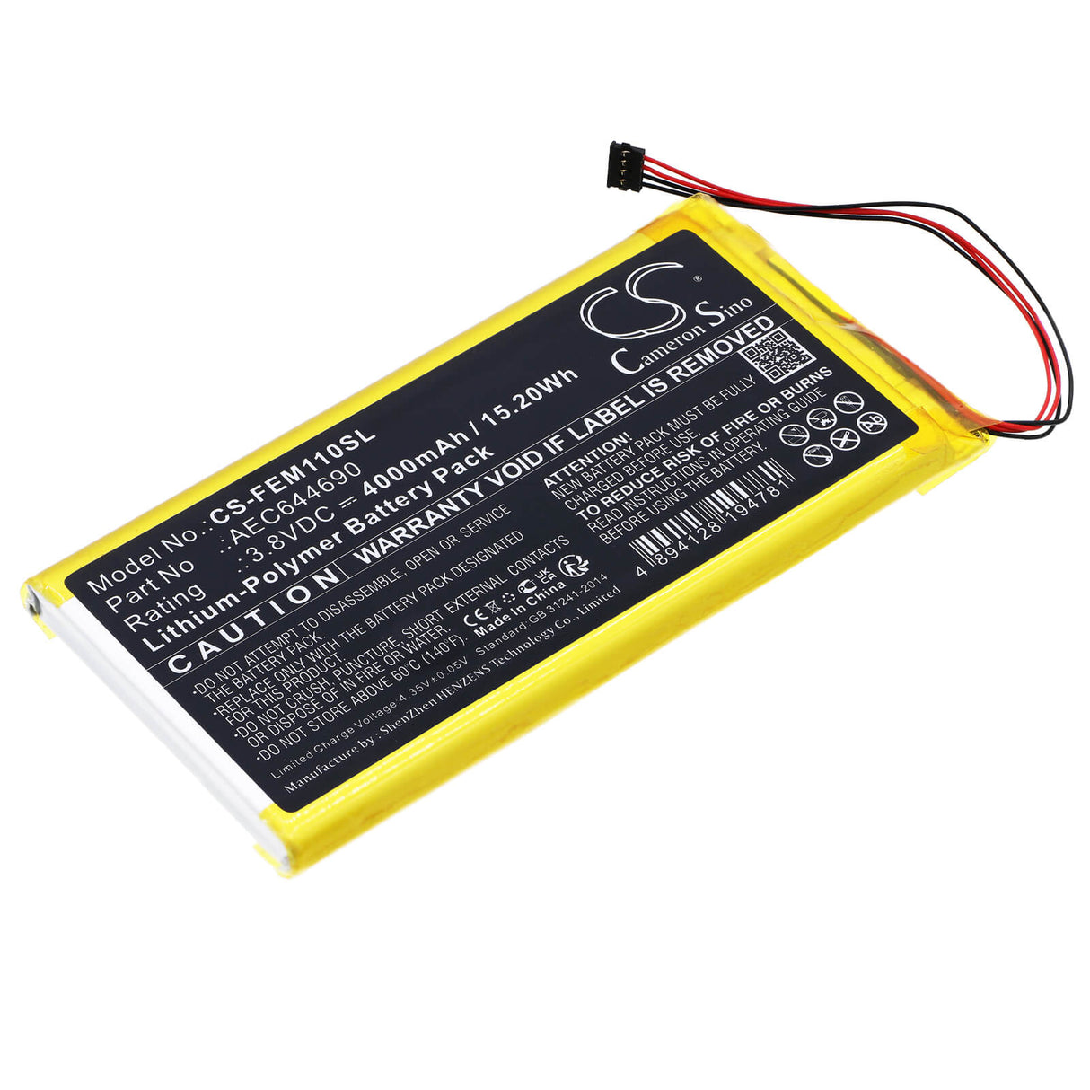 3,8v, Li-polymère, 4000mah, Batterie amplificateur compatible avec Fiio, M11, 15,20wh Amplificateur Cameron Sino Technology Limited