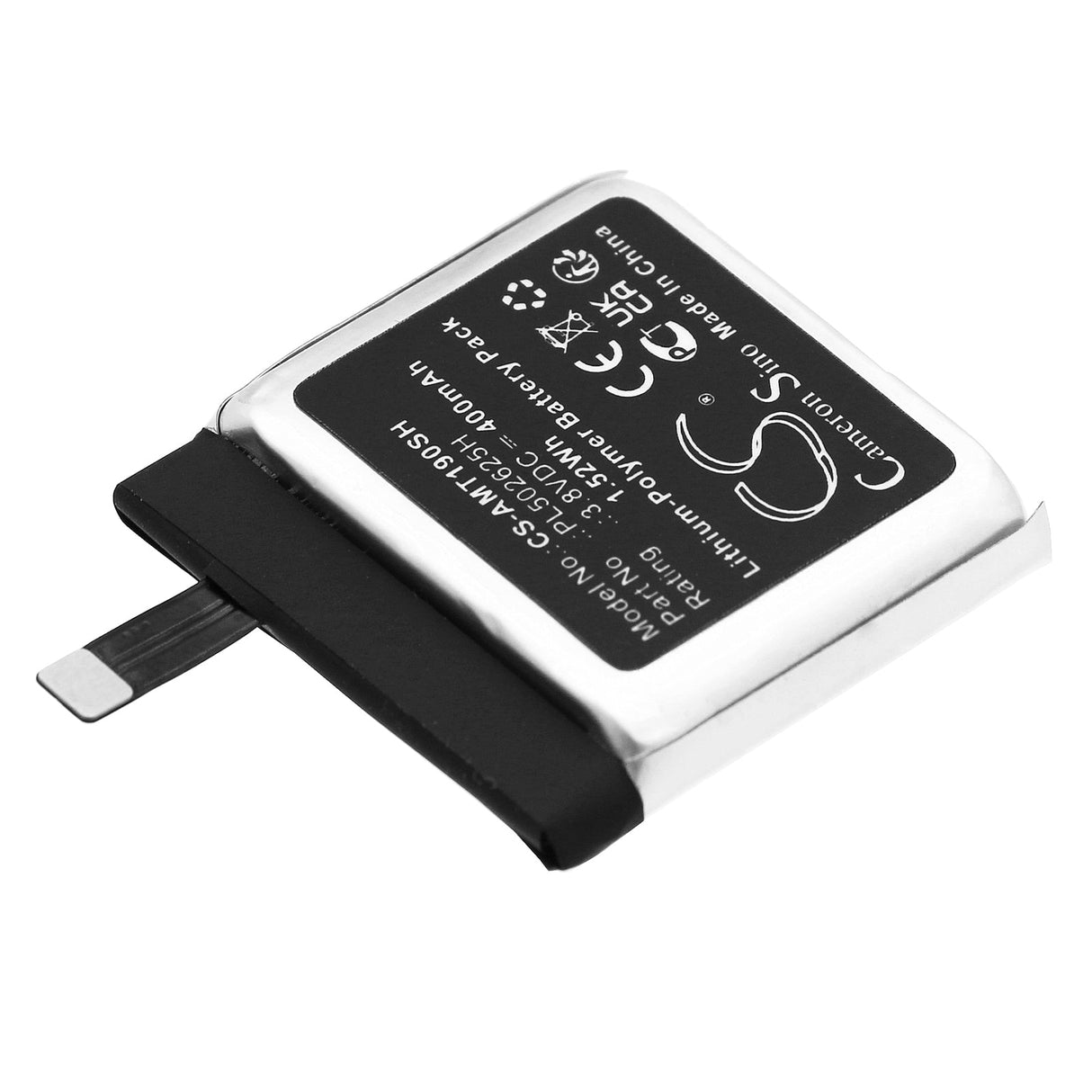 3.8V, Li-Polymer, 400mAh, Smartwatch battery fits Amazfit, Pl502625h, A19029, Gtr 47mm, 1.52Wh Smartwatch Cameron Sino Technology Limited