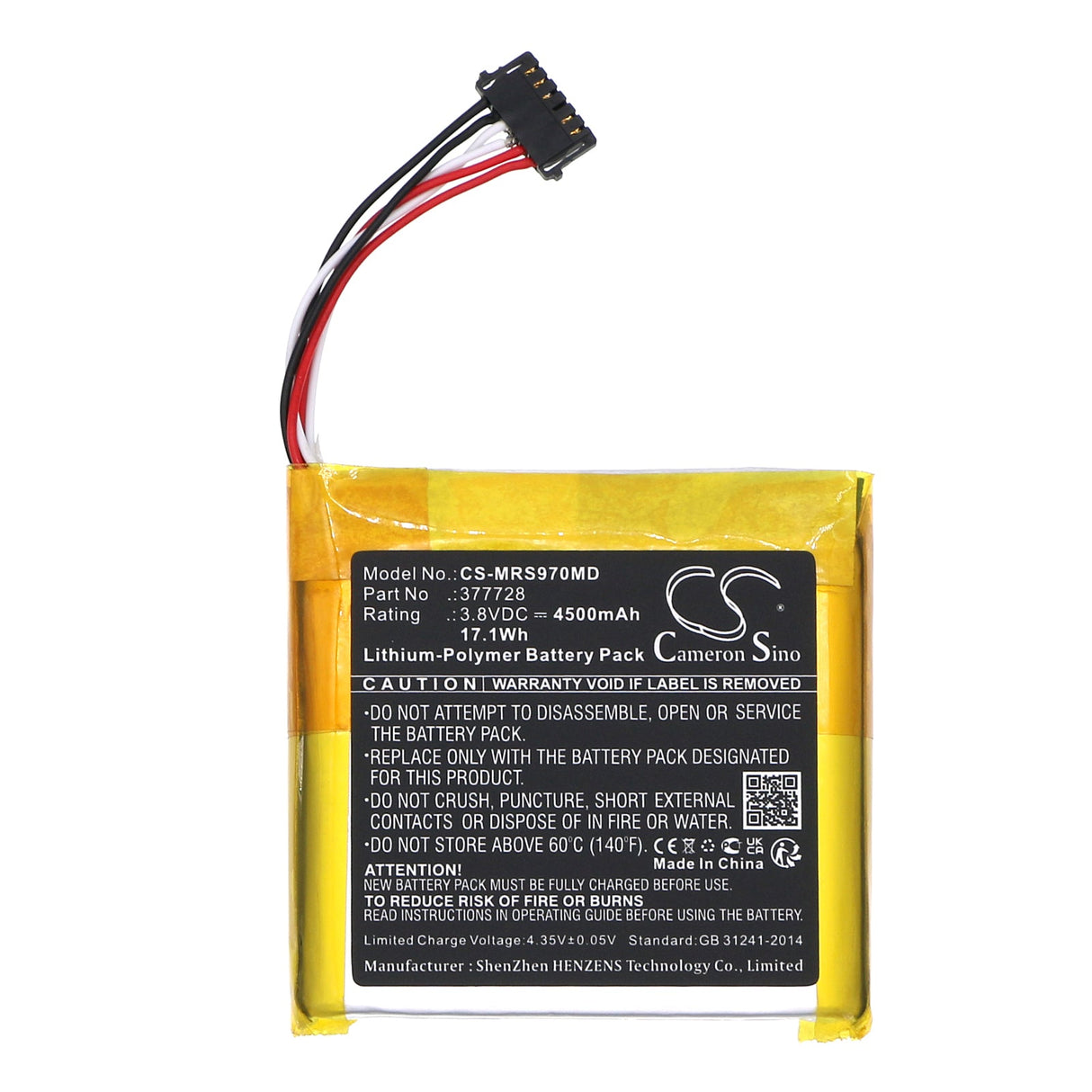 3,8V, Li-Polymère, 4500mAh, Batterie médicale compatible avec Masimo, 27058, Oxymètre de pouls Rad-97, Rad 97 Oxymètre de pouls, 17,1Wh Médical Cameron Sino Technology Limited (Médical)