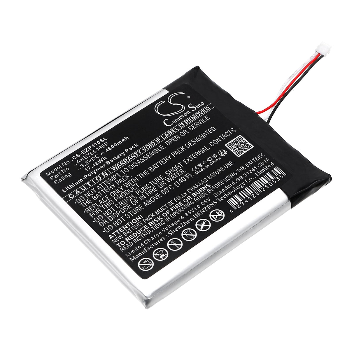 3,8 V, Li-Polymère, 4600 mAh, batterie de caméra de sécurité domestique compatible avec Ezviz, Cs-dp1c, Cs-dp1c-4a1wpfbsr, 17,48 Wh Caméra de sécurité domestique Cameron Sino Technology Limited