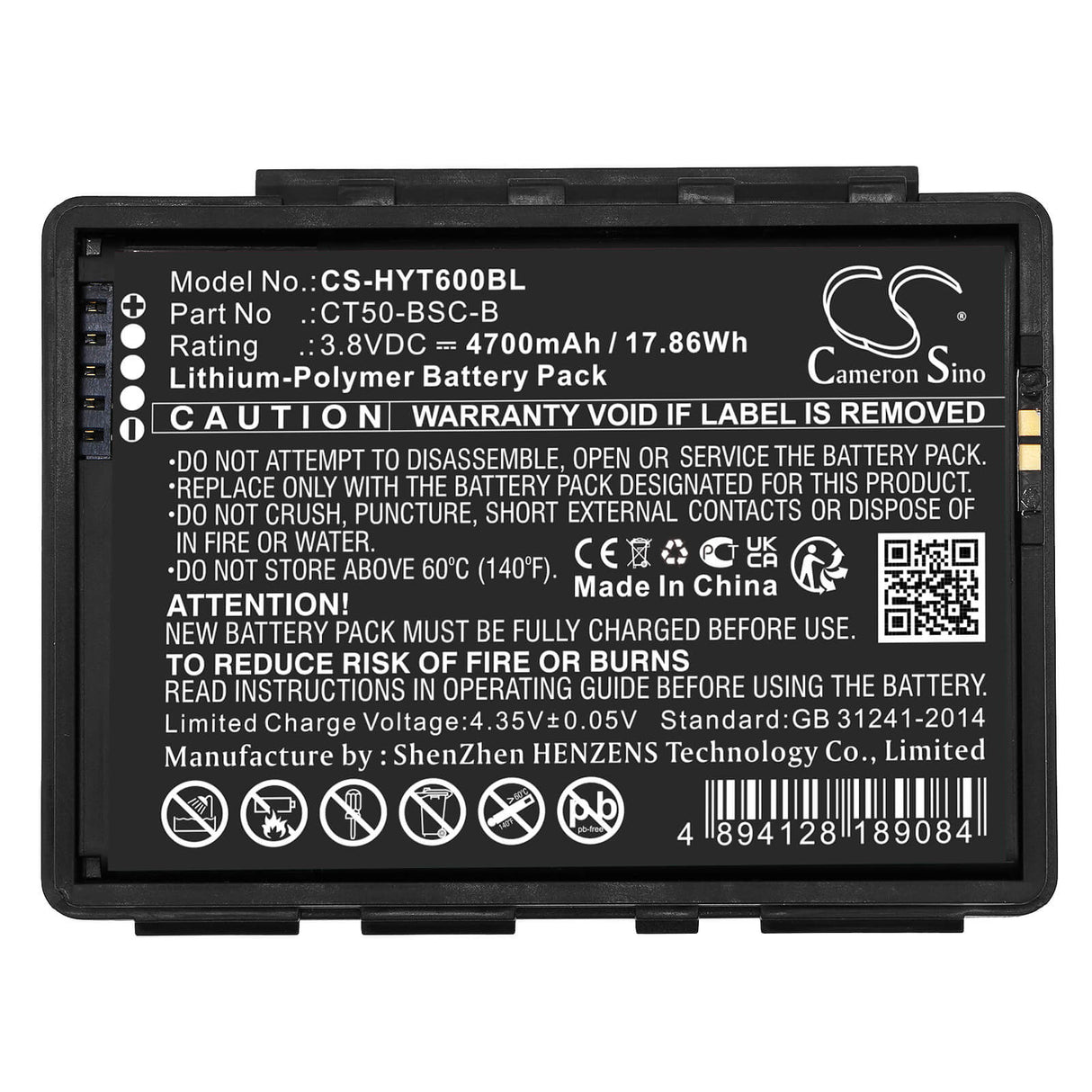 3.8v, Li-polymer, 4700mah, Barcode Scanner Battery Fits Honeywell, Ct50, Ct60, 17.86wh Barcode Scanner Cameron Sino Technology Limited