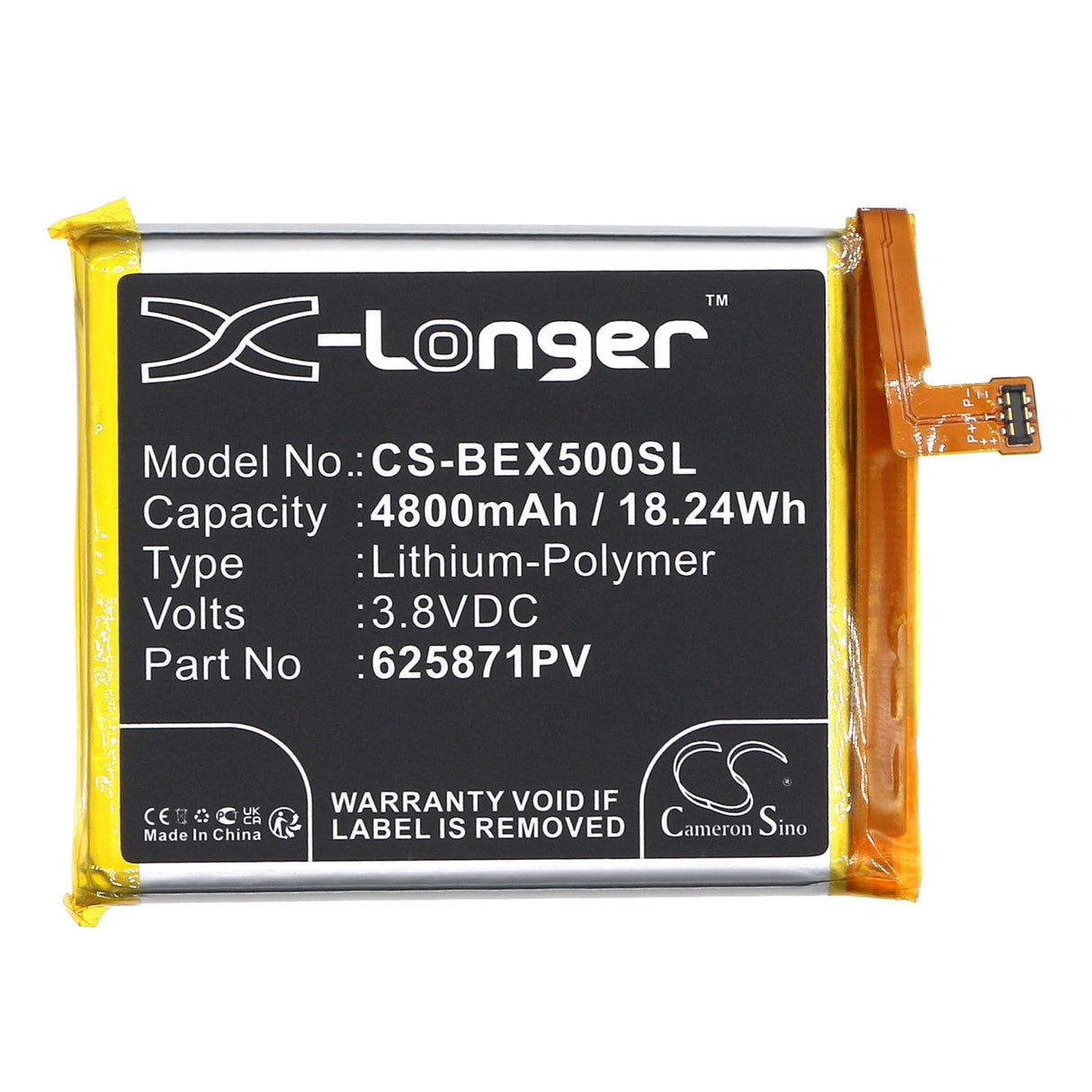 3,8V, Li-Polymère, 4800mAh, batterie de smartphone compatible avec Bea-fon, 625871pv, X5, X5 Premium, 18,24Wh Mobile, Smartphone Cameron Sino Technology Limited (Smartphone)