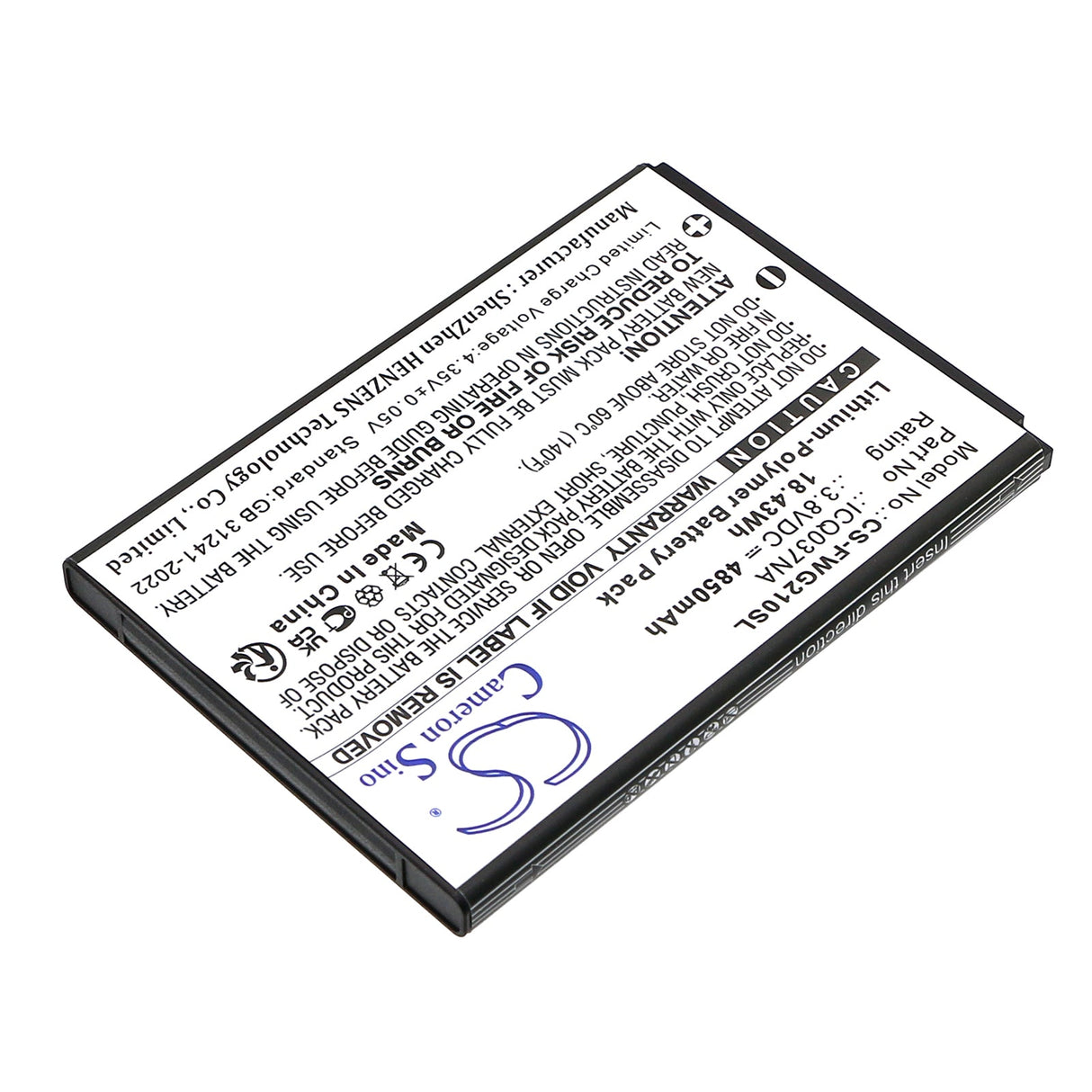 3.8V, Li-Polymer, 4850mAh, Hotspot battery fits Franklin, A50, Jextream, 18.43Wh Hotspot Cameron Sino Technology Limited