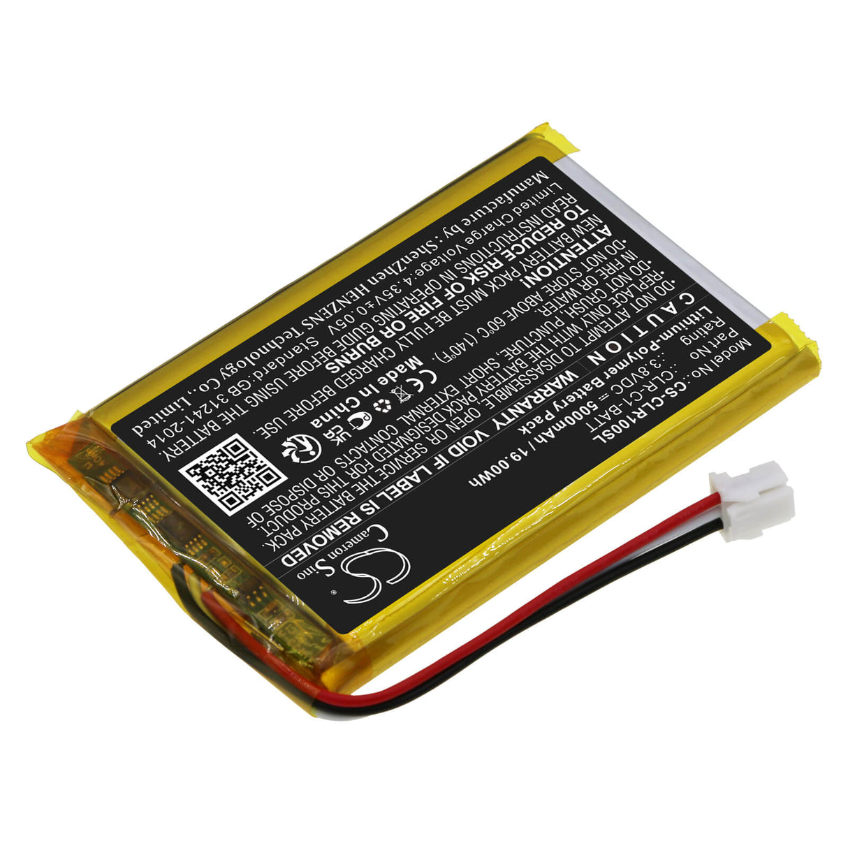 3.8V, Li-Polymer, 5000mAh, Smart Home battery fits Clareone, Clr-c1-batt, Clr-c1-pnl1, Smart Home Panel, 19Wh Smart Home Cameron Sino Technology Limited