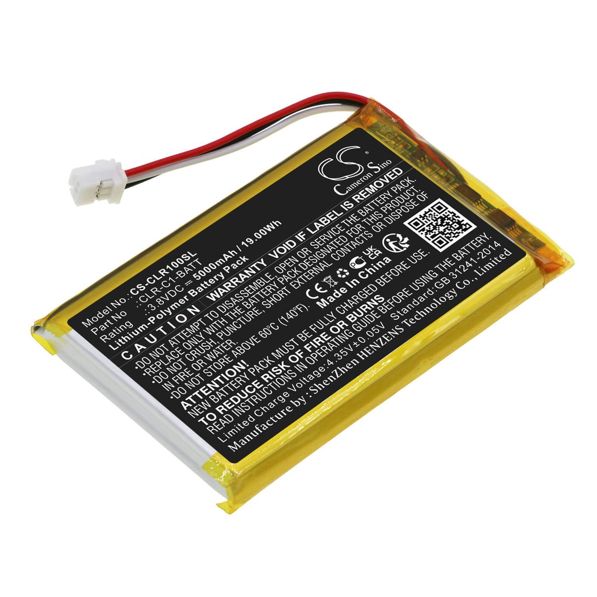 3.8V, Li-Polymer, 5000mAh, Smart Home battery fits Clareone, Clr-c1-batt, Clr-c1-pnl1, Smart Home Panel, 19Wh Smart Home Cameron Sino Technology Limited