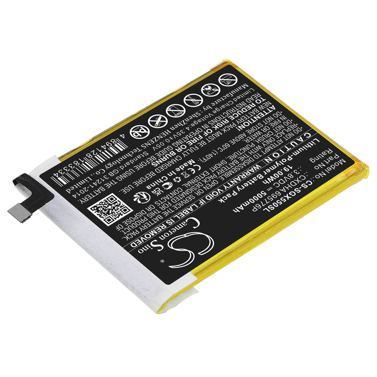 3,8 V, Li-Polymère, 5000 mAh, batterie GPS compatible avec Skygolf, Cxdha 695776p, Skycaddie Sx550, 19 Wh GPS, Navigator Cameron Sino Technology Limited