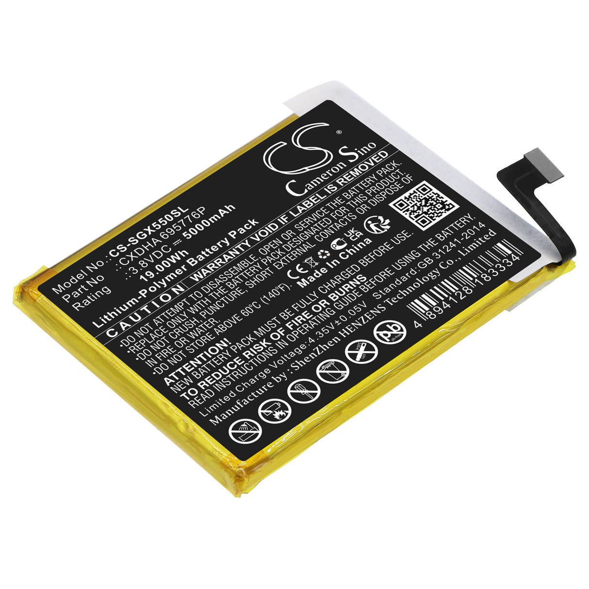 3,8 V, Li-Polymère, 5000 mAh, batterie GPS compatible avec Skygolf, Cxdha 695776p, Skycaddie Sx550, 19 Wh GPS, Navigator Cameron Sino Technology Limited