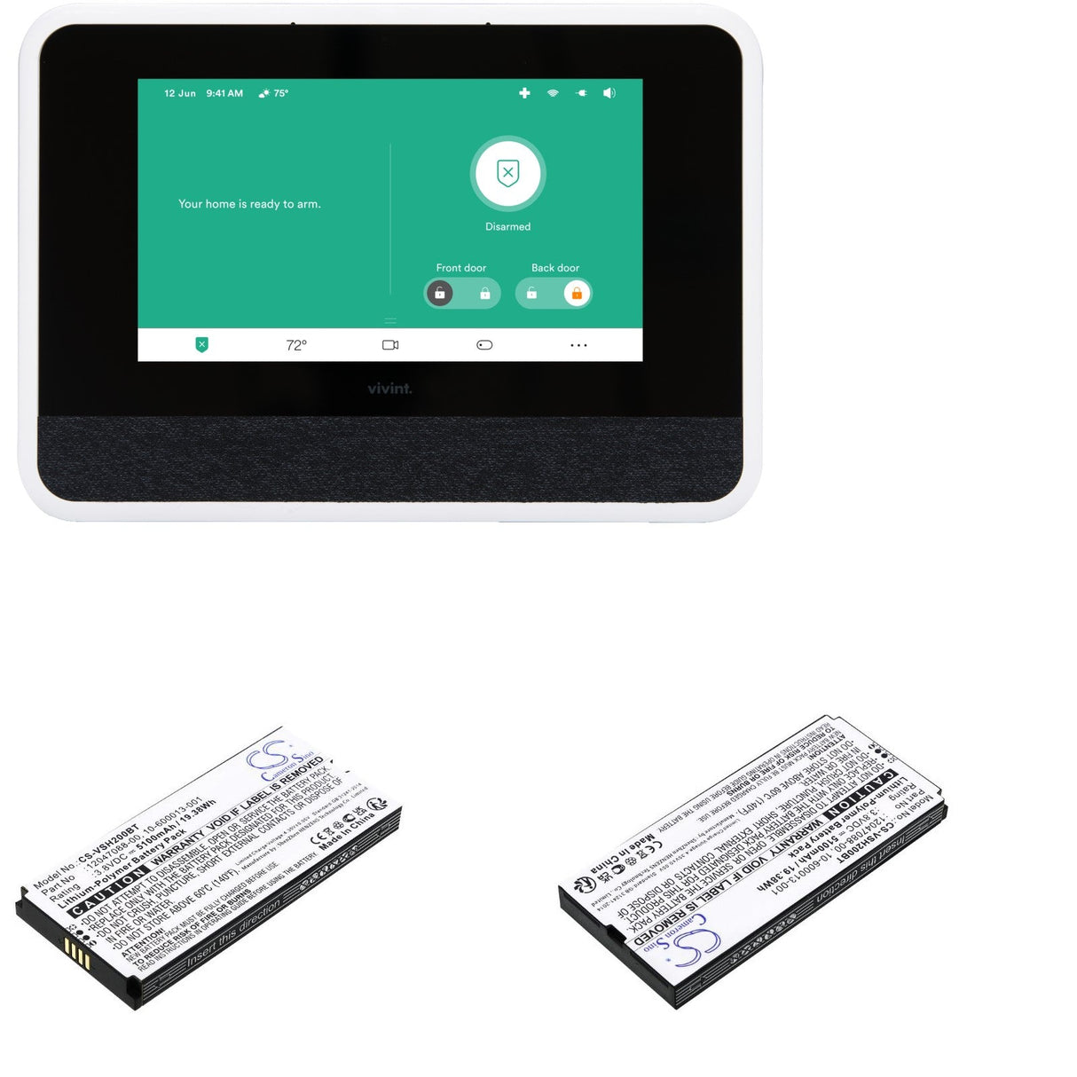 3.8v, Li-polymer, 5100mah, Alarm Battery Fits Vivint, Smart Hub Control Panel, Vs-sh2000-c00, 19.38wh Alarm System Cameron Sino Technology Limited