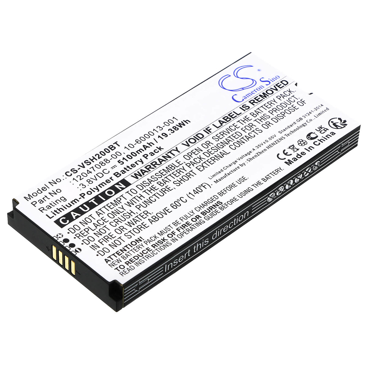 3.8v, Li-polymer, 5100mah, Alarm Battery Fits Vivint, Smart Hub Control Panel, Vs-sh2000-c00, 19.38wh Alarm System Cameron Sino Technology Limited