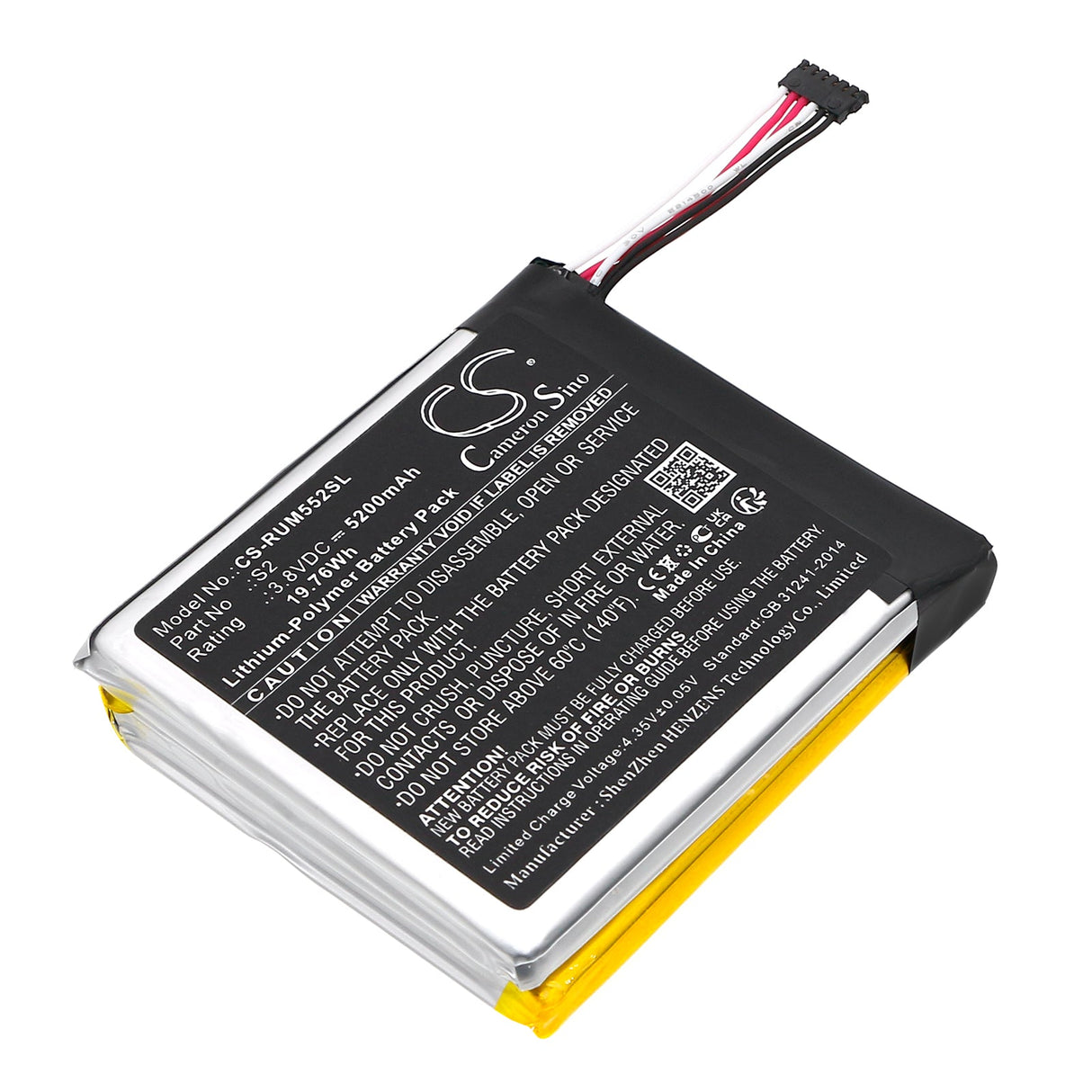 3,8V, Li-Polymère, 5200mAh, batterie de caméra de sécurité domestique compatible avec Ring, 2ème génération, 5um5e5, 19,76Wh Caméra de sécurité domestique Cameron Sino Technology Limited