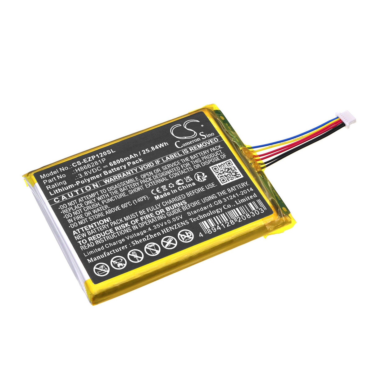 3,8V, Li-Polymer, 6800mAh, batterie de caméra de sécurité domestique compatible avec Ezviz, Dp1, Dp1c, 25,84Wh Home Security Camera Cameron Sino Technology Limited