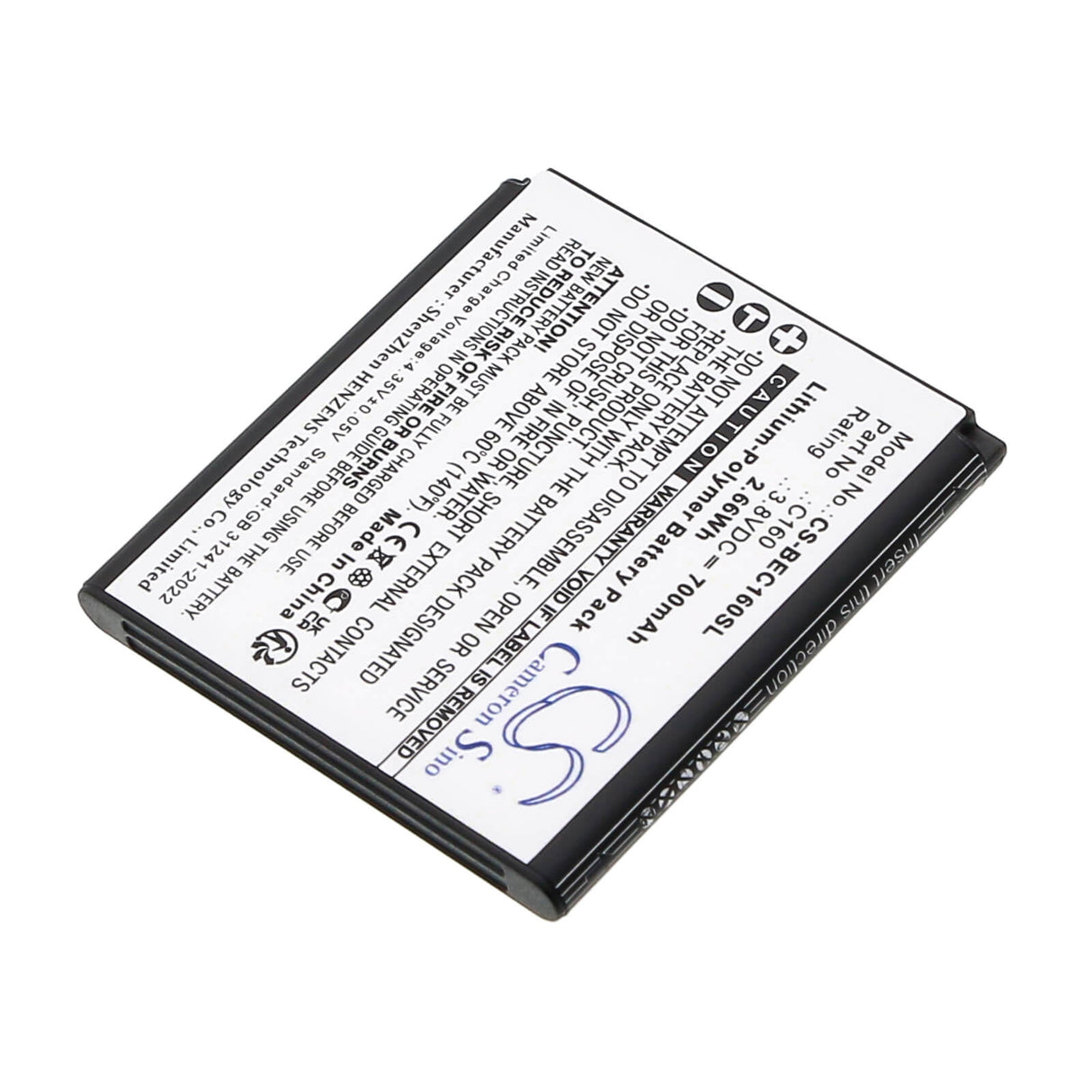 3,8V, Li-Polymère, 700mAh, Batterie pour mobile, smartphone adaptée à Bea-fon, C160, C160, C160 Schwarz, 2,66Wh Mobile, Smartphone Cameron Sino Technology Limited (Smartphone)