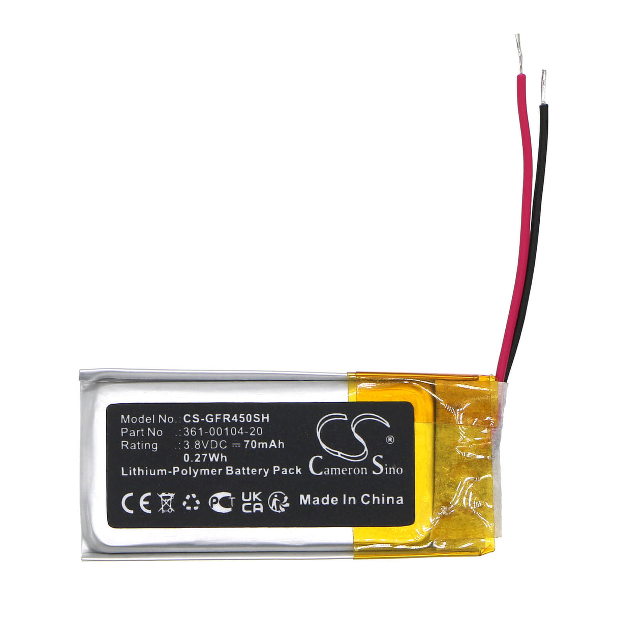 3.8V, Li-Polymer, 70mAh, Smartwatch battery fits Garmin, Forerunner 45, 0.27Wh Smartwatch Cameron Sino Technology Limited