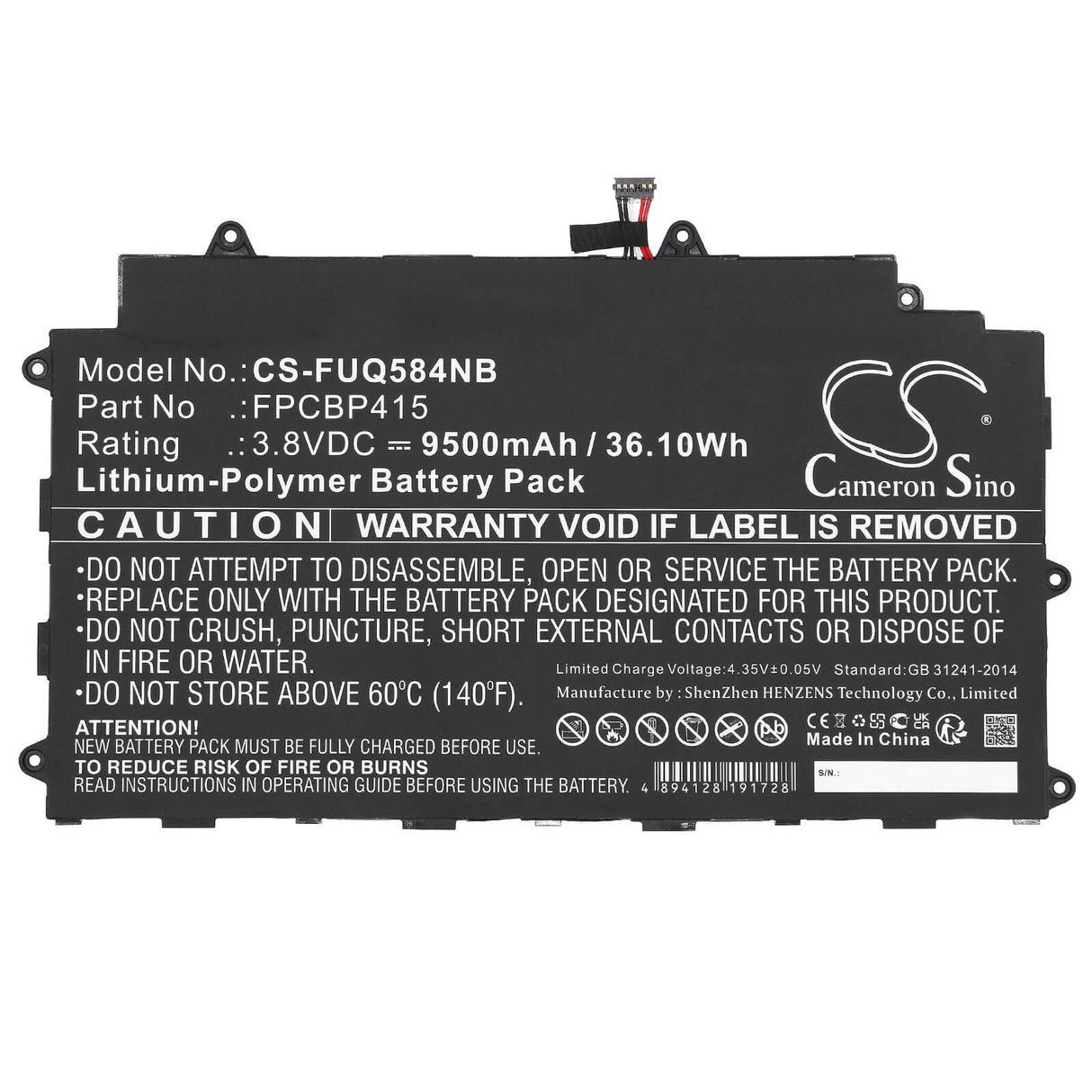 3.8v, Li-polymer, 9500mah, Battery Fits Fujitsu, Stylistic Q584, 36.10wh Notebook, Laptop Cameron Sino Technology Limited