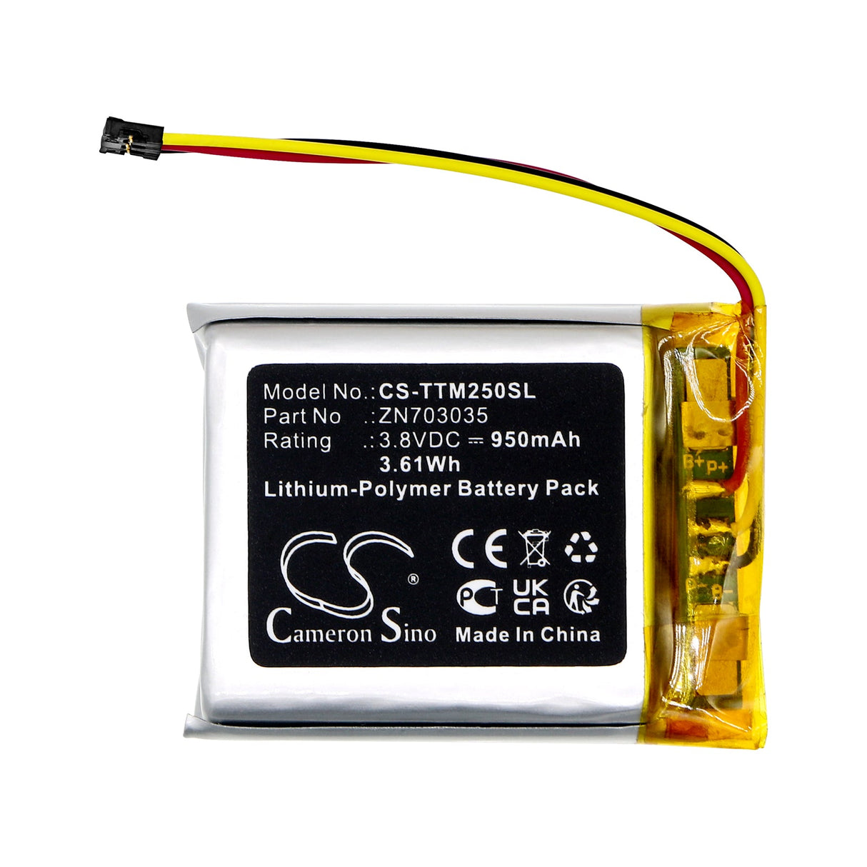 3,8V, Li-Polymer, 950mAh, Batterie d'équipement compatible avec Teltonika, Tm250, 3,61Wh Équipement, Enquête, Test Cameron Sino Technology Limited