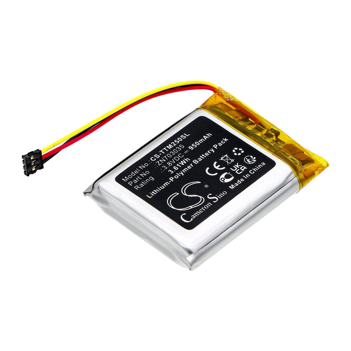 3,8V, Li-Polymer, 950mAh, Batterie d'équipement compatible avec Teltonika, Tm250, 3,61Wh Équipement, Enquête, Test Cameron Sino Technology Limited