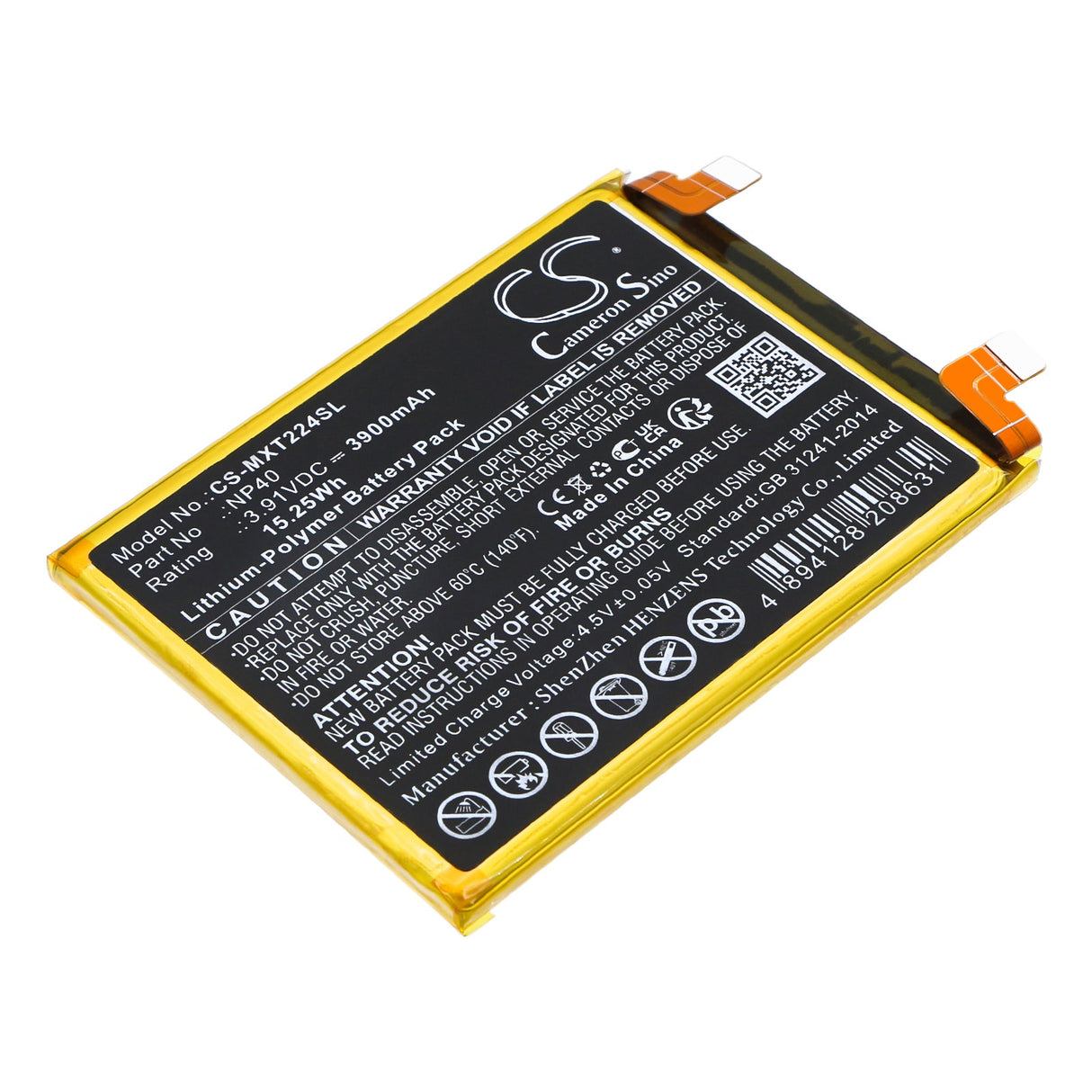 3.91V, Li-Polymer, 3900mAh, SmartPhone battery fits Motorola, Np40, Edge 30 Neo, Xt2245, 15.25Wh Mobile, SmartPhone Cameron Sino Technology Limited (Smartphone)