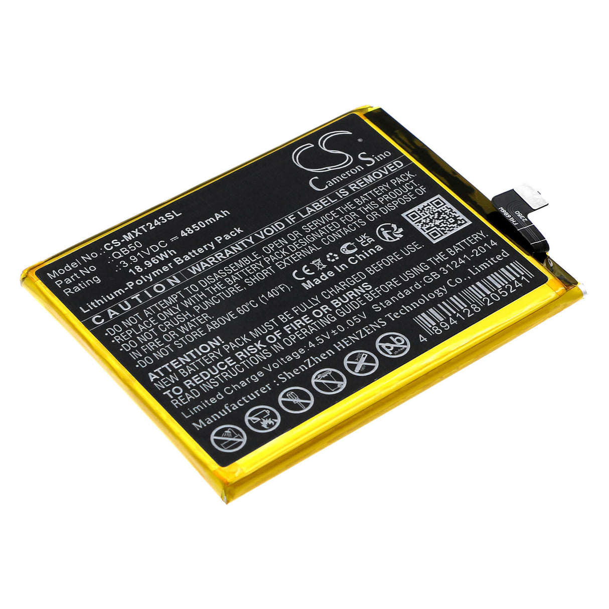 3.91V, Li-Polymer, 4850mAh, SmartPhone battery fits Motorola, Qb50, Moto G84 5g, Xt2347, 18.96Wh Mobile, SmartPhone Cameron Sino Technology Limited (Smartphone)