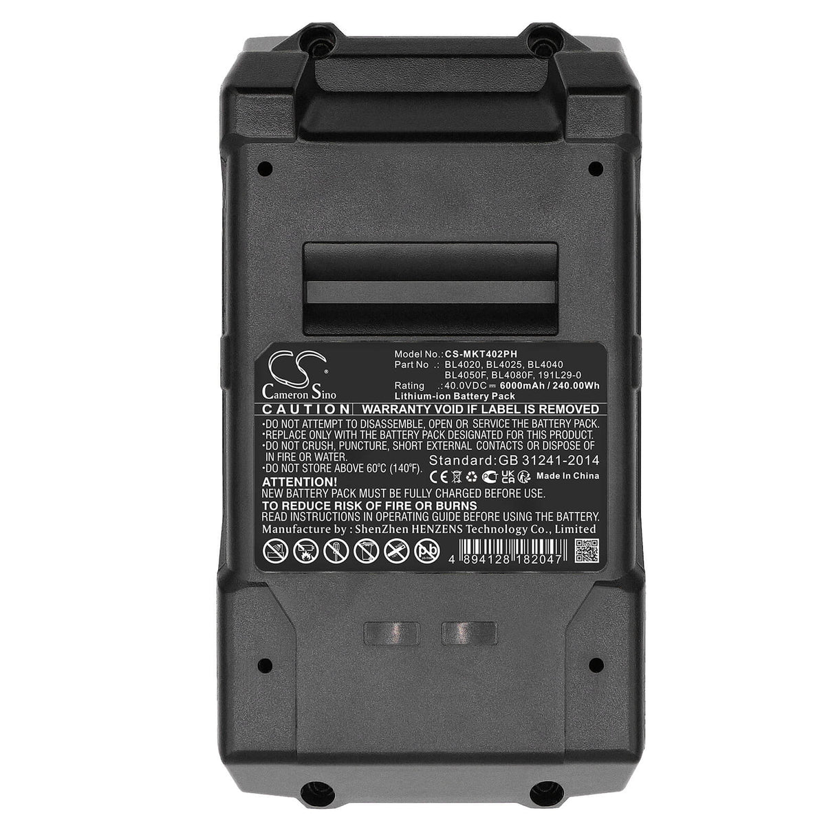 40.0V, Li-ion, 6000mAh, batterie pour outils électriques compatible avec Makita, 191l29-0, 40v Max Xgt, Cf001g, 240Wh Outils électriques Cameron Sino Technology Limited (Marchandises dangereuses)