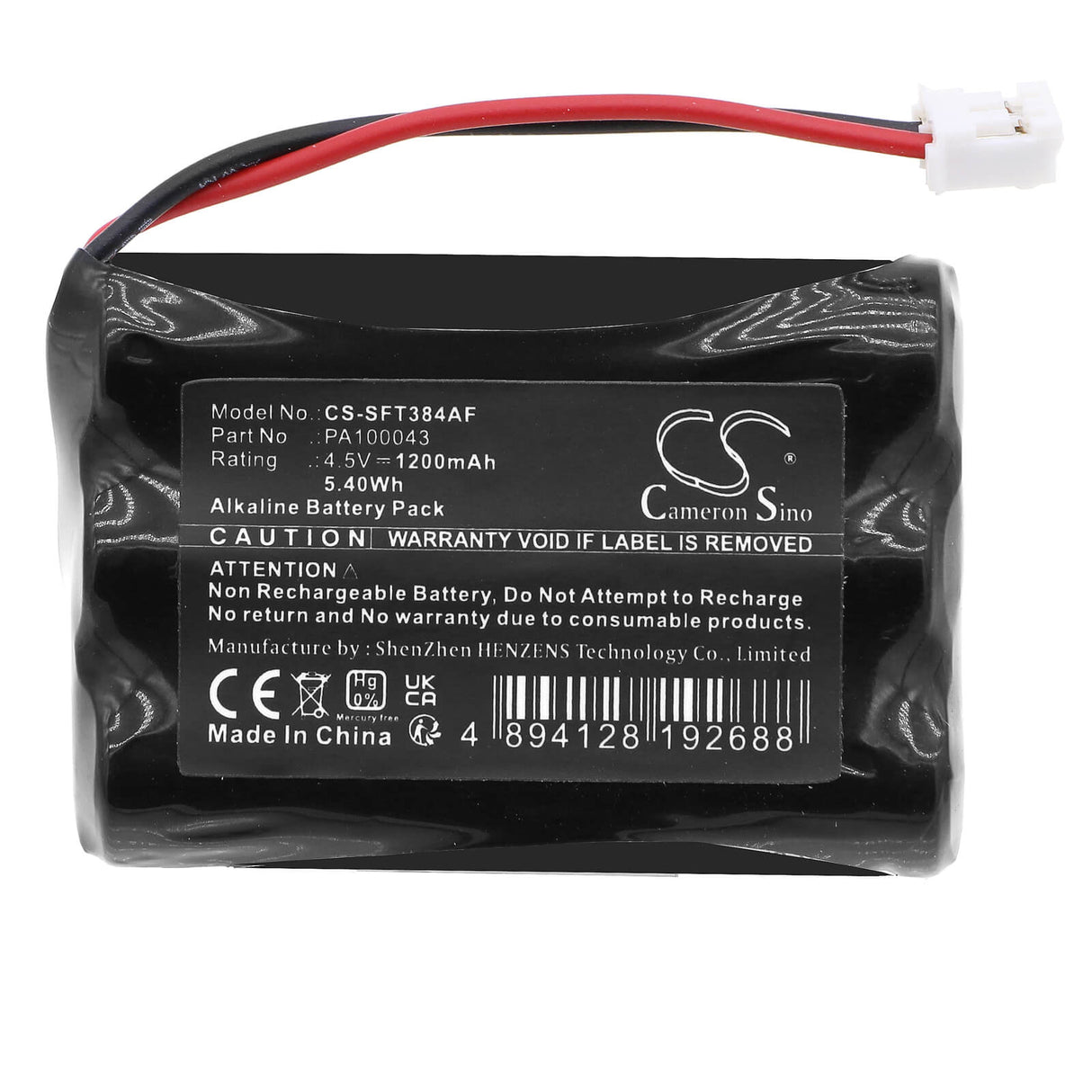 4,5 V, Alcaline, 1200 mAh, Batterie de serrure de porte compatible avec Safe-o-tronic, 198182, Ds, Ds-t, 5,4 Wh Serrure de porte Cameron Sino Technology Limited