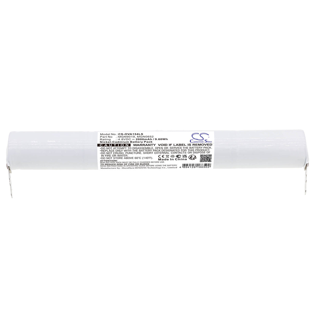 4.8V, Ni-CD, 2000mAh, Batterie d'éclairage de secours compatible avec Baes, Mgn0652, 10050038, 789673, 9.60Wh Éclairage de secours Cameron Sino Technology Limited