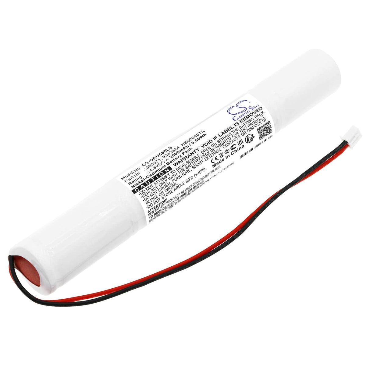 4.8V, Ni-CD, 2000mAh, batterie d'éclairage de secours compatible avec Legrand, 660971, B65led 6 614 40, B65led 6 624 34/40, 9.60Wh Éclairage de secours Cameron Sino Technology Limited