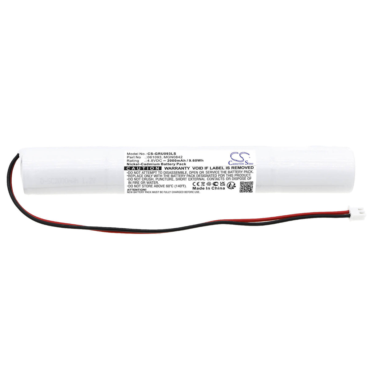 4,8V, Ni-CD, 2000mAh, Batterie d'éclairage d'urgence compatible avec Legrand, 61093, Ip66 Eco1, 9,60Wh Éclairage d'urgence Cameron Sino Technology Limited