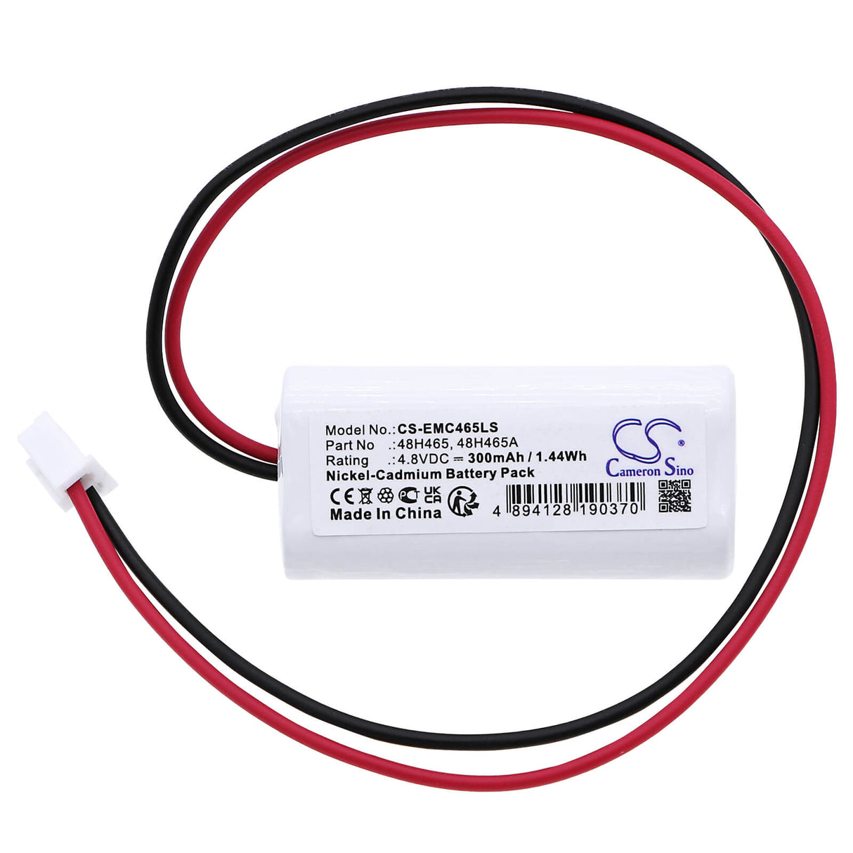 4.8V, Ni-CD, 300mAh, batterie d'éclairage de secours compatible avec Lumapro, 48h465, 6cgl3, 6cgl4, 1.44Wh Éclairage de secours Cameron Sino Technology Limited
