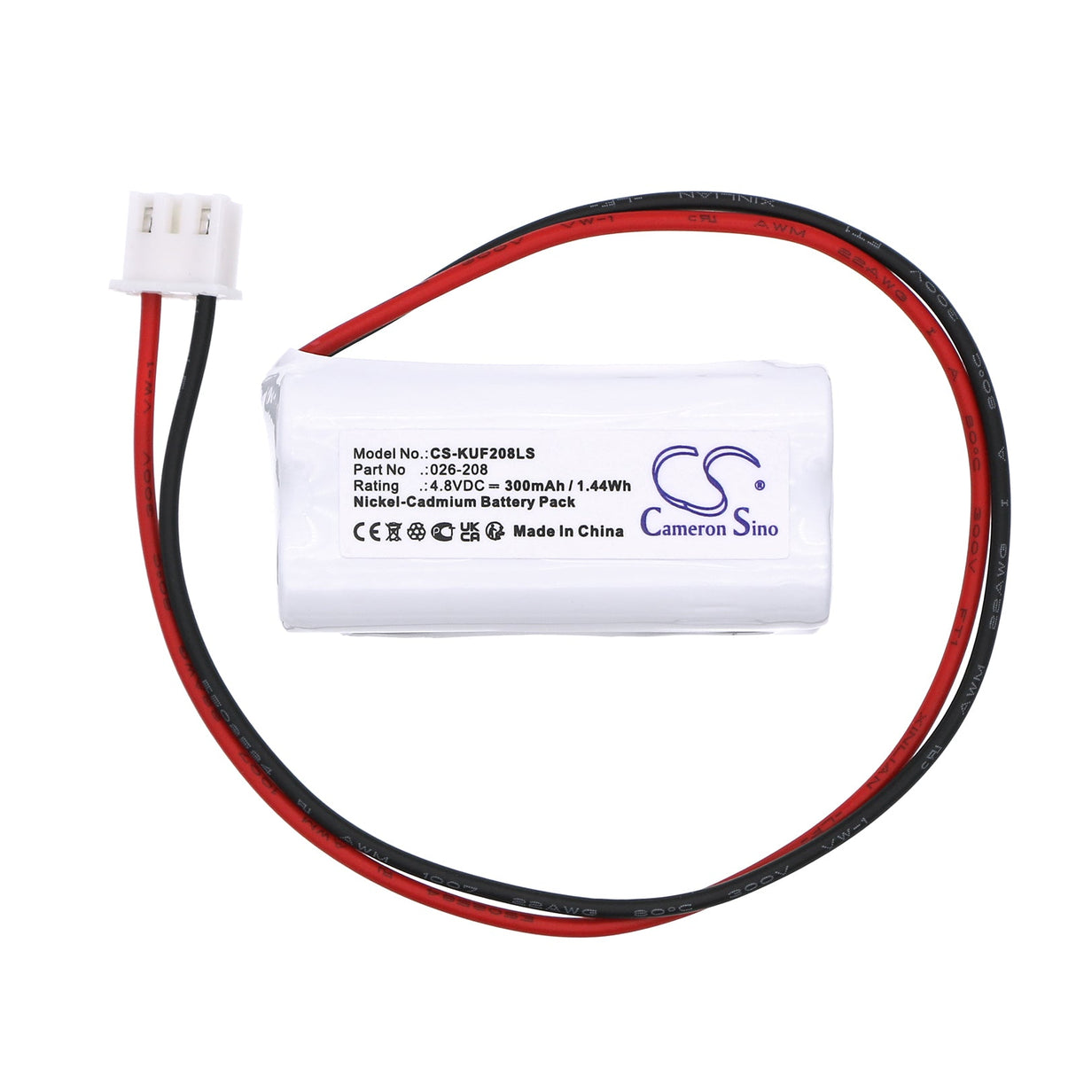 4,8V, Ni-CD, 300mAh, batterie d'éclairage de secours compatible avec Sure-lite, 026-208, Bcn350-4ewp-ce109, Osa089, 1,44Wh Éclairage de secours Cameron Sino Technology Limited