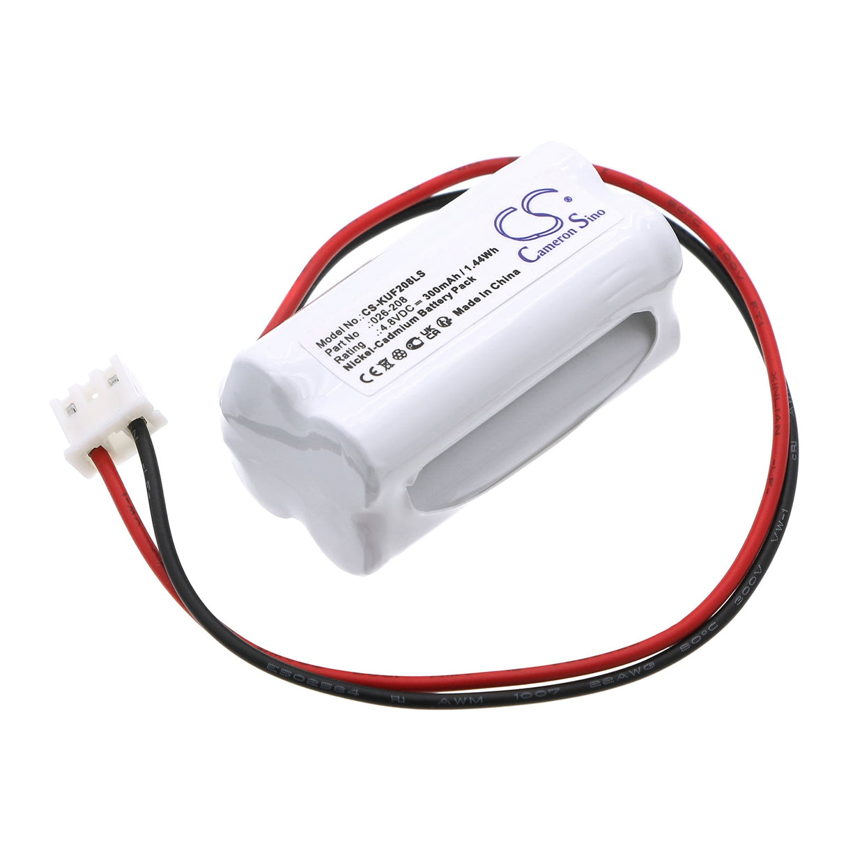 4,8V, Ni-CD, 300mAh, batterie d'éclairage de secours compatible avec Sure-lite, 026-208, Bcn350-4ewp-ce109, Osa089, 1,44Wh Éclairage de secours Cameron Sino Technology Limited