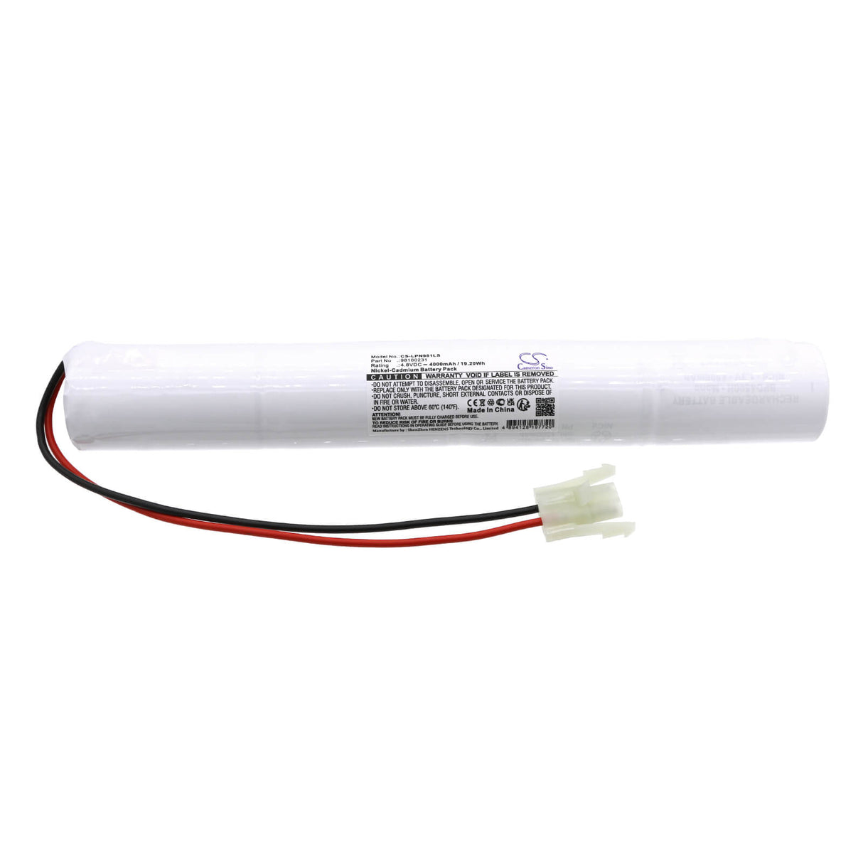 4,8V, Ni-CD, 4000mAh, batterie d'éclairage de secours compatible avec Lite-plan, 98100231, 4/cd45/s/neca, 19,20Wh Éclairage de secours Cameron Sino Technology Limited
