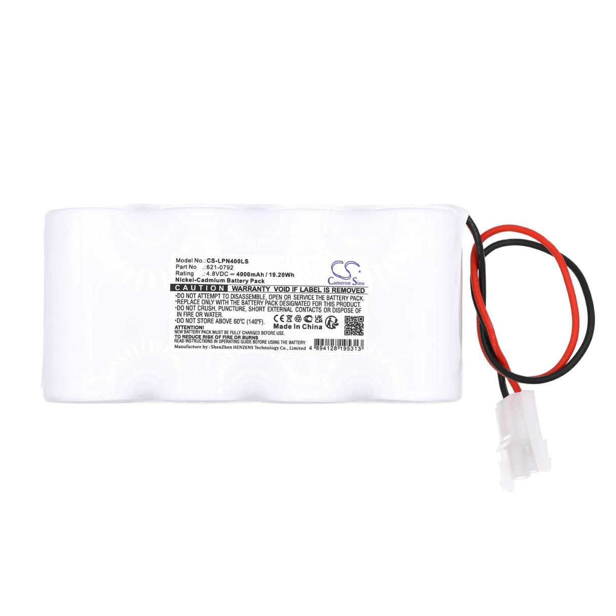 4,8V, Ni-CD, 4000mAh, batterie d'éclairage de secours compatible avec Lite-plan, Thorn, 3409, Hrn/4, Hrn/4-k, 19,2Wh Éclairage de secours Cameron Sino Technology Limited