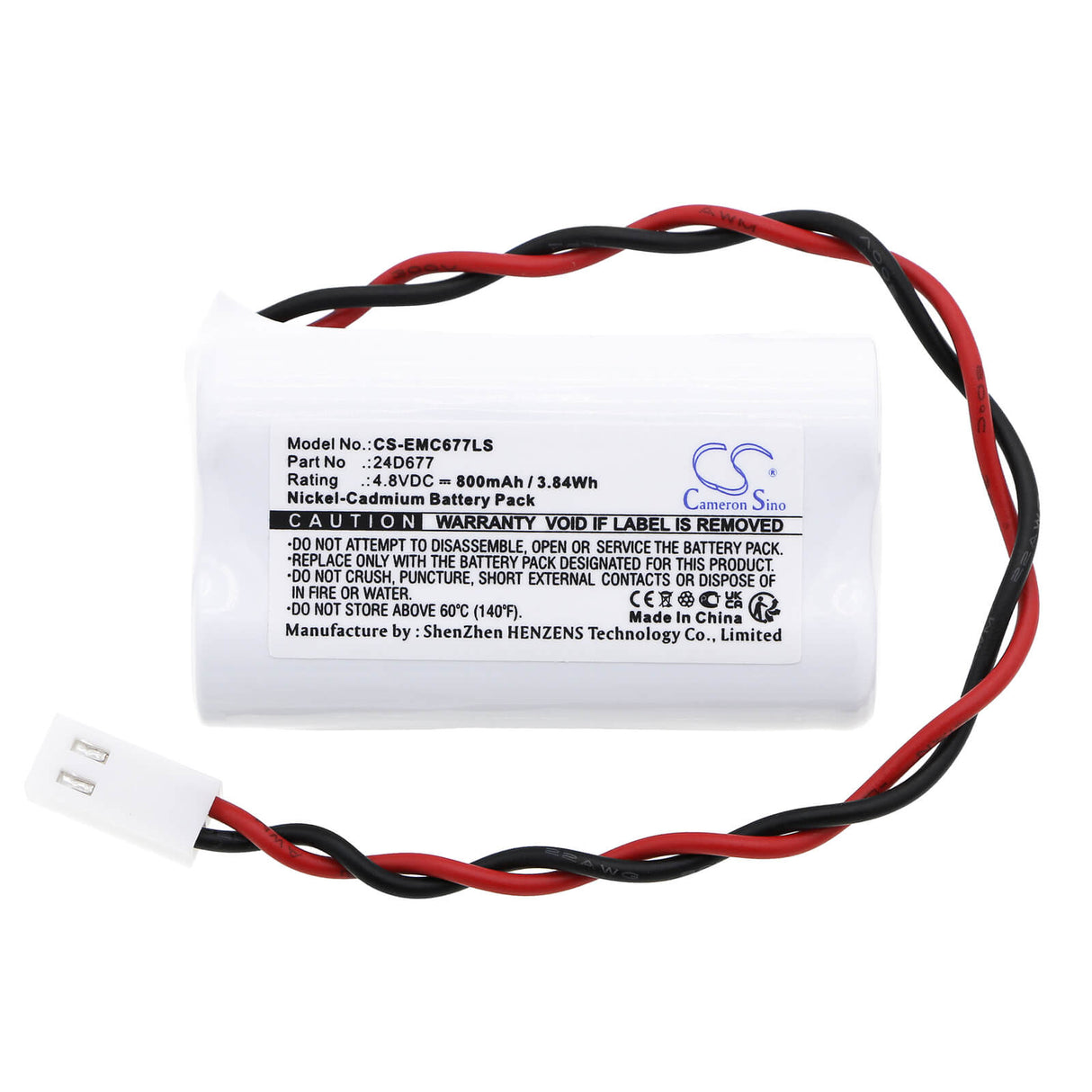 4.8V, Ni-CD, 800mAh, Batterie d'éclairage de secours compatible avec Dual-lite, 24d677, As80, As80i, 3.84Wh Éclairage de secours Cameron Sino Technology Limited
